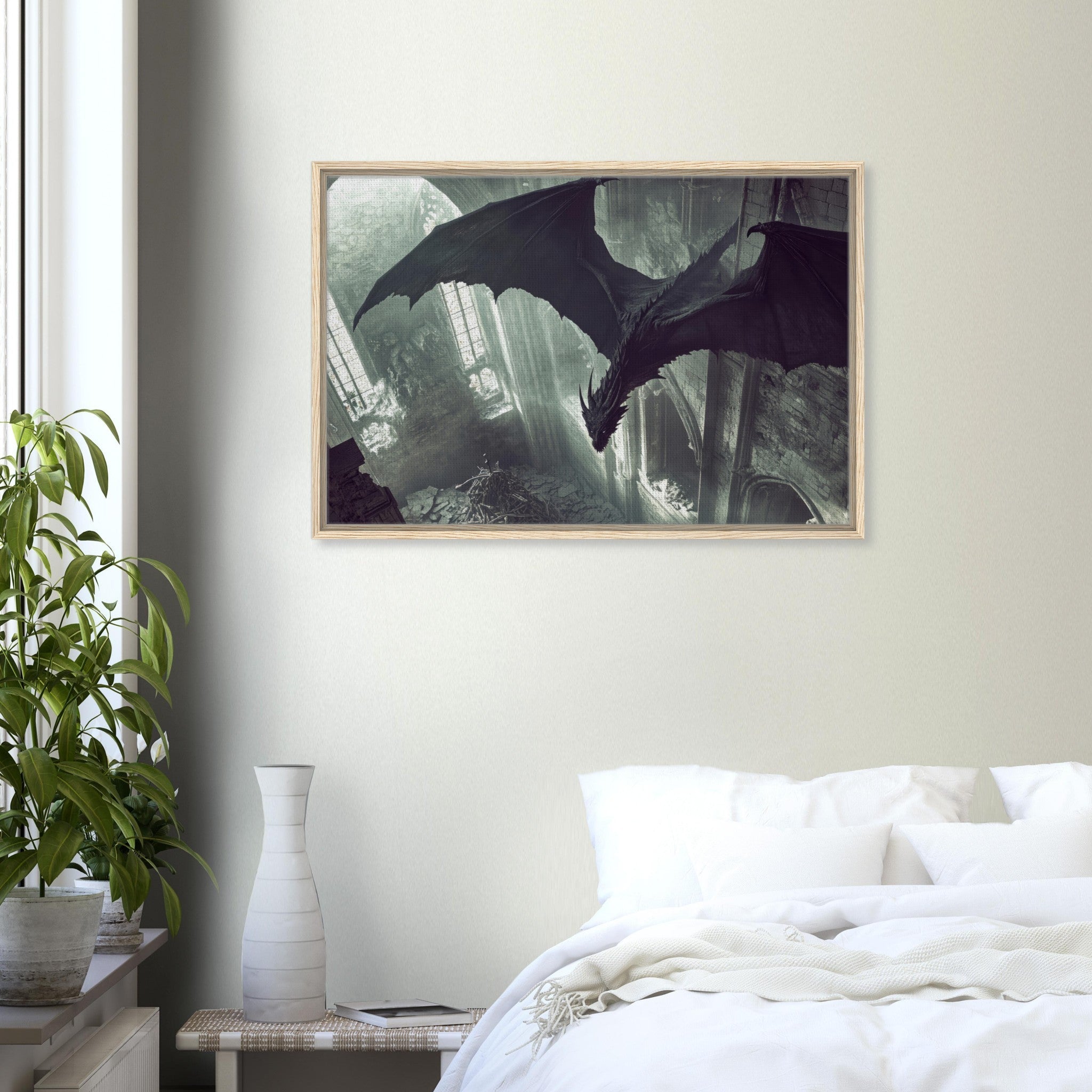 Framed Canvas Landscape - Gothic Shadow Dragons Lair Gothic Dramatic High 2 - Shop Ai Art WebShop - Digital Art online Store