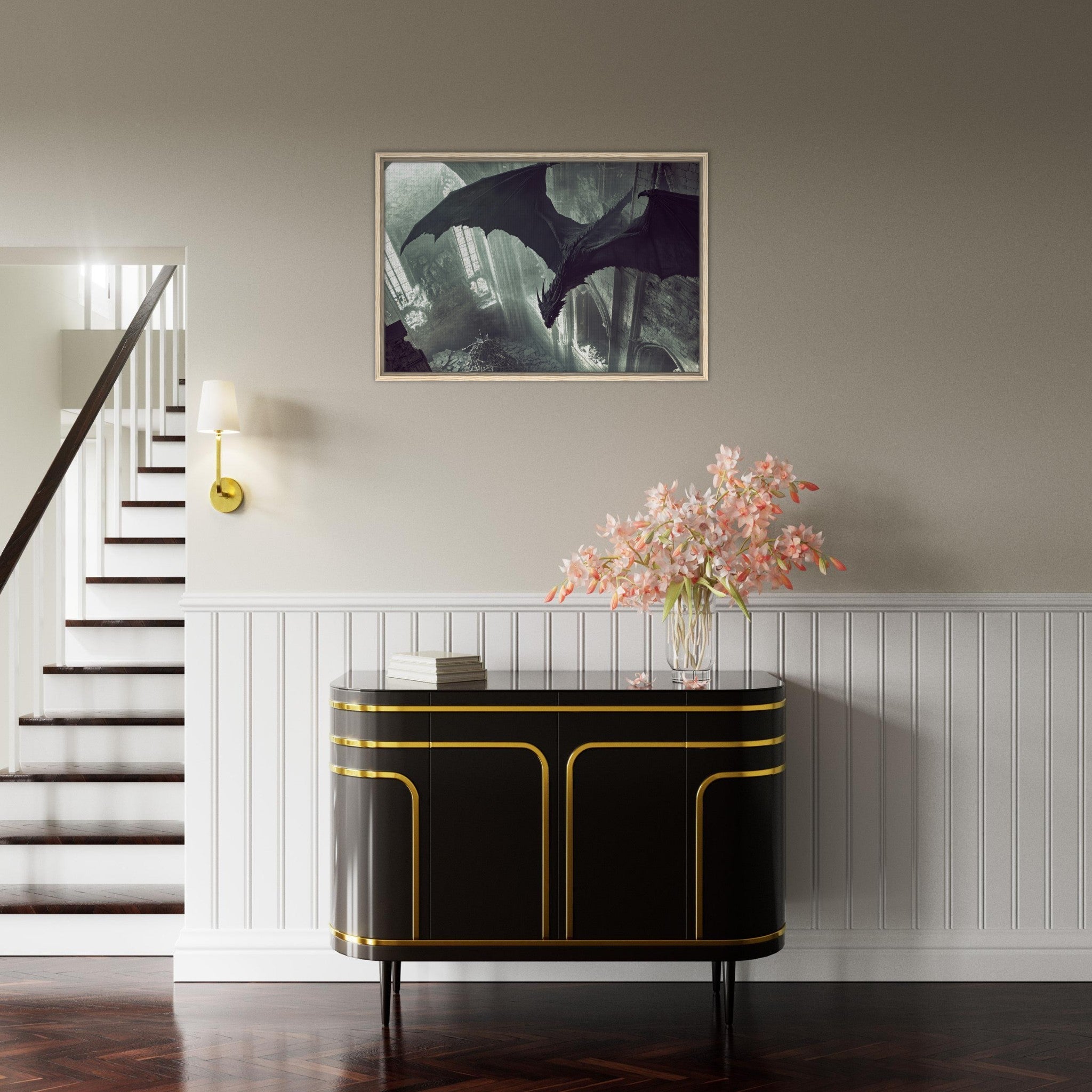 Framed Canvas Landscape - Gothic Shadow Dragons Lair Gothic Dramatic High 2 - Shop Ai Art WebShop - Digital Art online Store