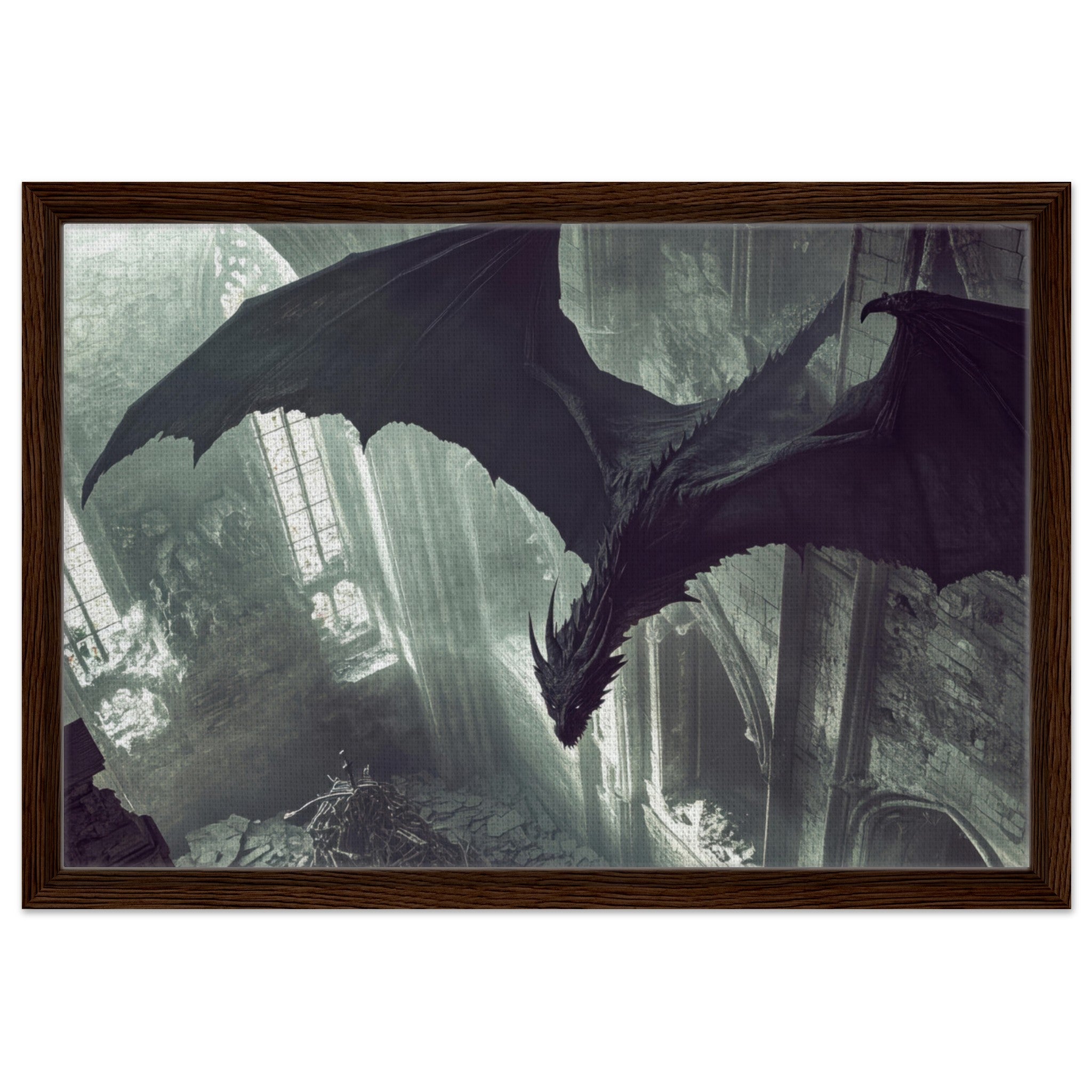 Framed Canvas Landscape - Gothic Shadow Dragons Lair Gothic Dramatic High 2 - Shop Ai Art WebShop - Digital Art online Store