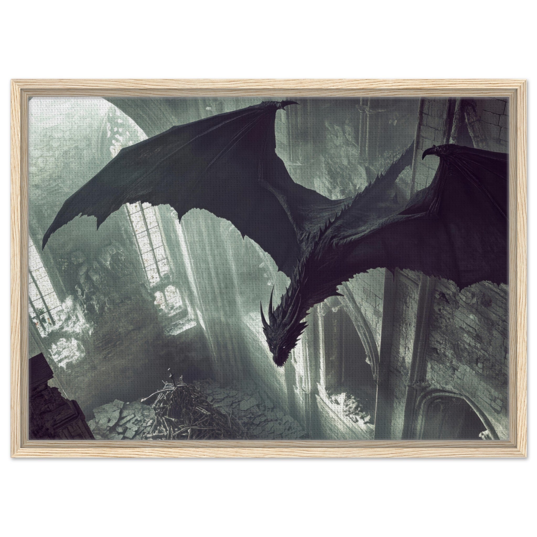 Framed Canvas Landscape - Gothic Shadow Dragons Lair Gothic Dramatic High 2 - Shop Ai Art WebShop - Digital Art online Store