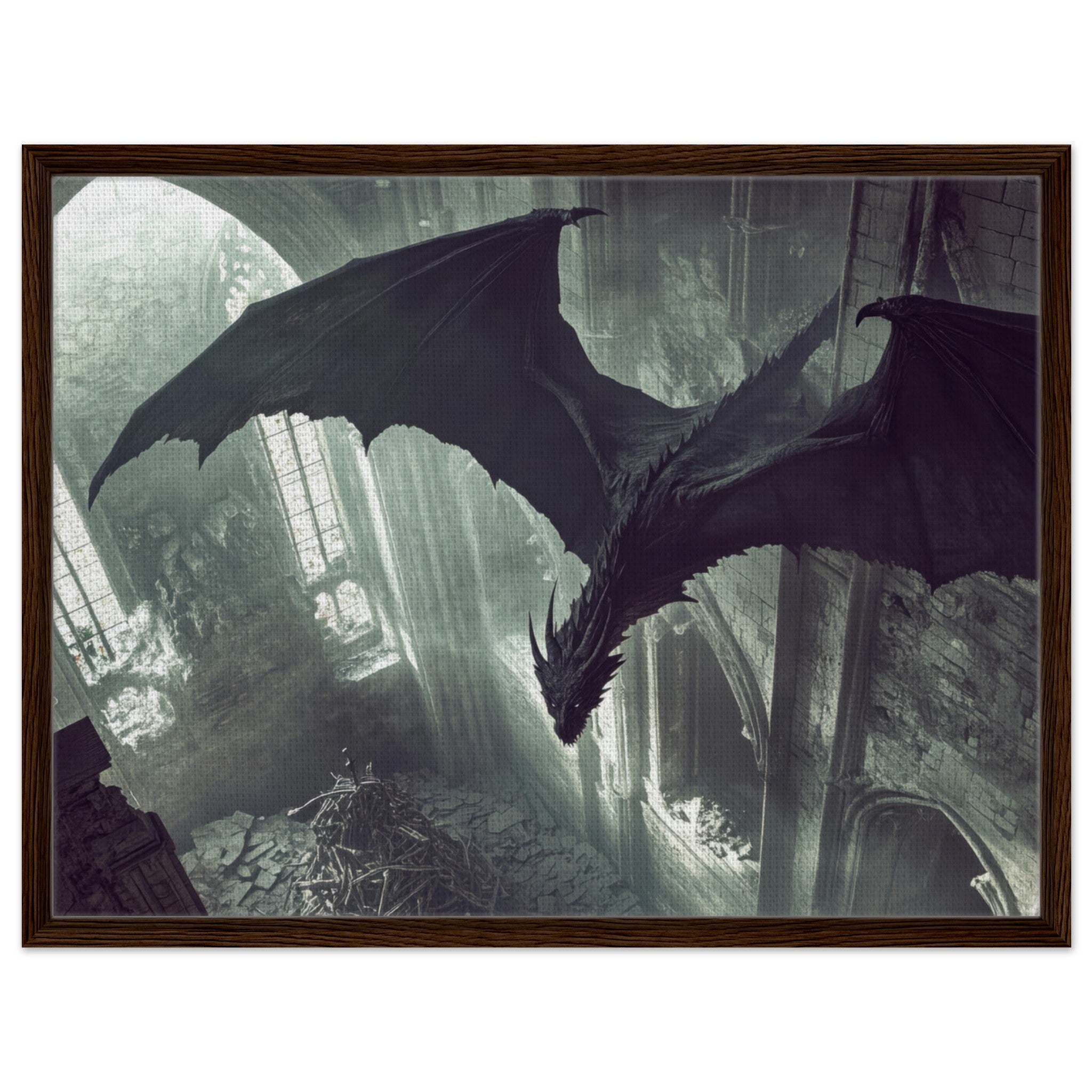Framed Canvas Landscape - Gothic Shadow Dragons Lair Gothic Dramatic High 2 - Shop Ai Art WebShop - Digital Art online Store