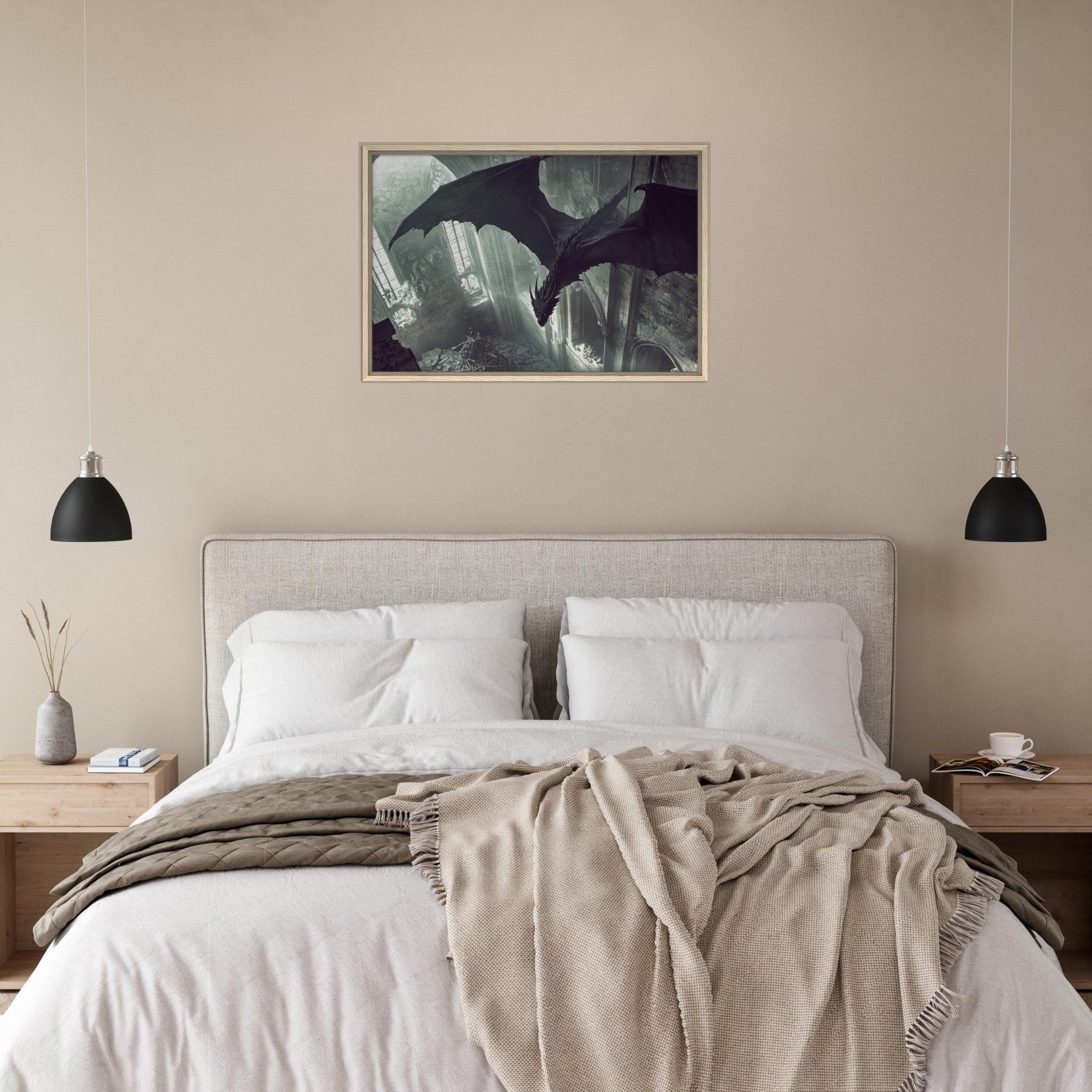 Framed Canvas Landscape - Gothic Shadow Dragons Lair Gothic Dramatic High 2 - Shop Ai Art WebShop - Digital Art online Store