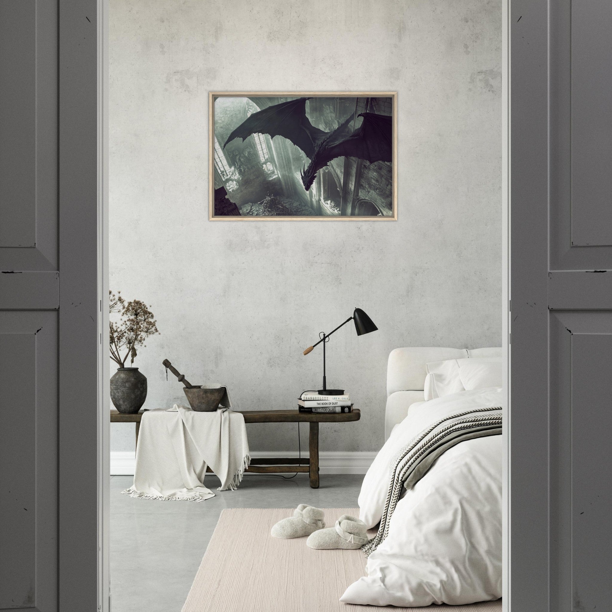 Framed Canvas Landscape - Gothic Shadow Dragons Lair Gothic Dramatic High 2 - Shop Ai Art WebShop - Digital Art online Store