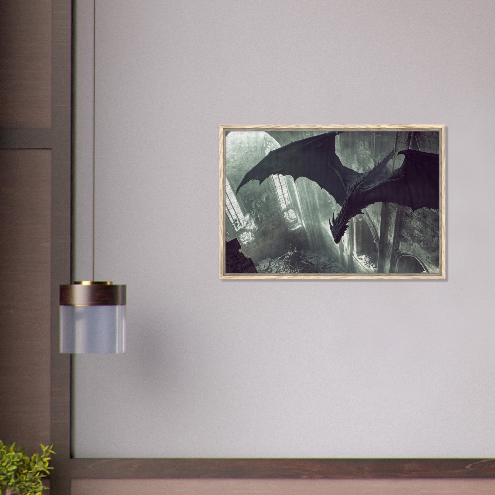 Framed Canvas Landscape - Gothic Shadow Dragons Lair Gothic Dramatic High 2 - Shop Ai Art WebShop - Digital Art online Store