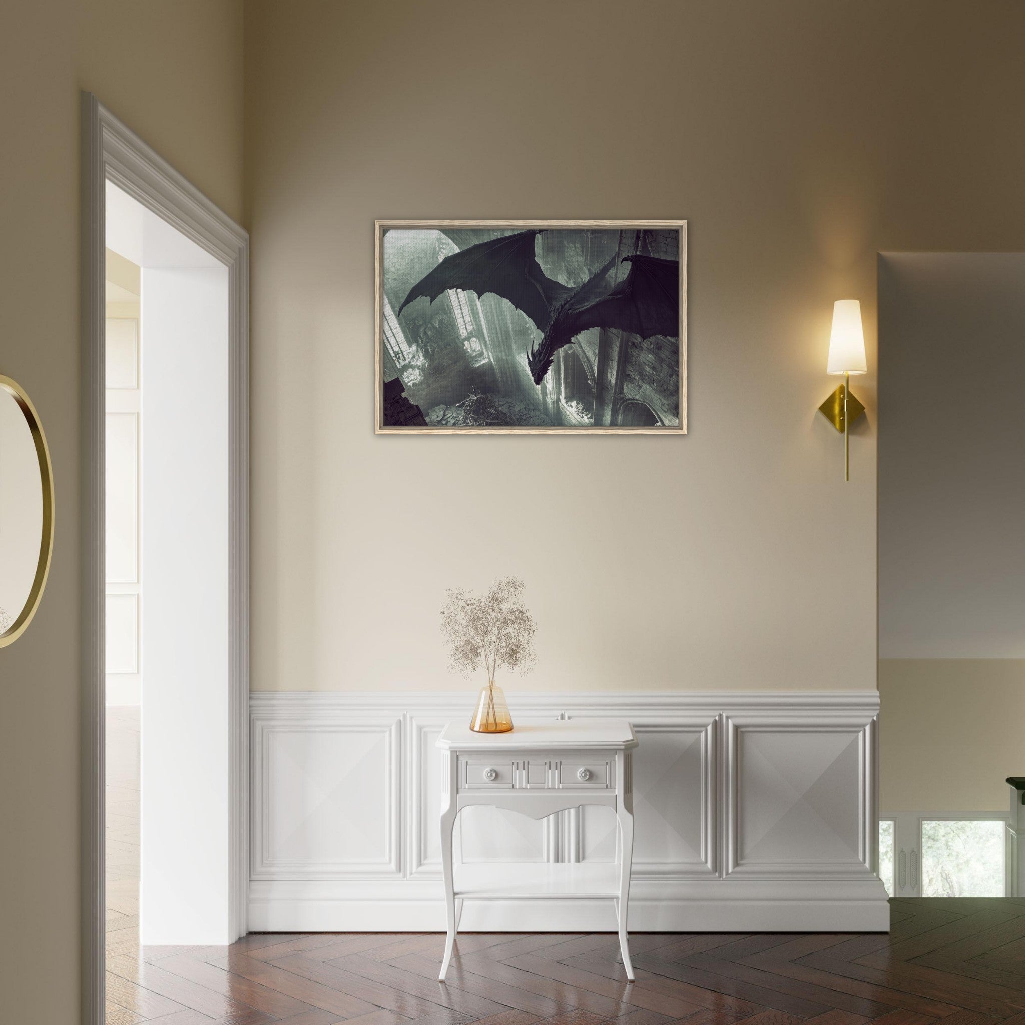 Framed Canvas Landscape - Gothic Shadow Dragons Lair Gothic Dramatic High 2 - Shop Ai Art WebShop - Digital Art online Store