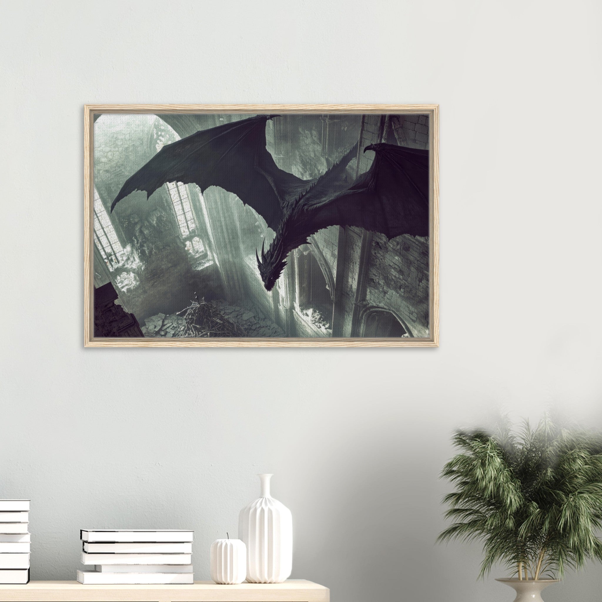 Framed Canvas Landscape - Gothic Shadow Dragons Lair Gothic Dramatic High 2 - Shop Ai Art WebShop - Digital Art online Store