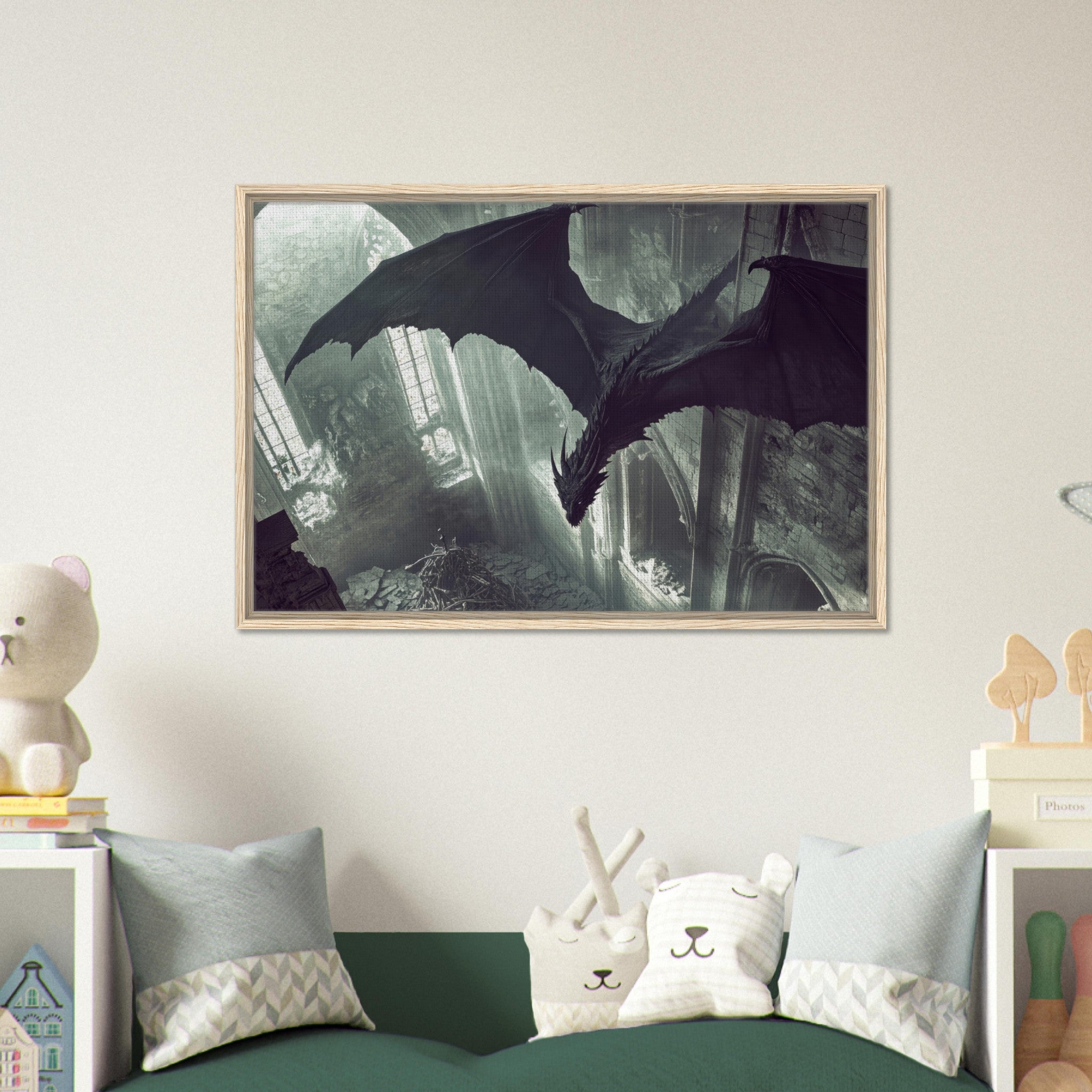 Framed Canvas Landscape - Gothic Shadow Dragons Lair Gothic Dramatic High 2 - Shop Ai Art WebShop - Digital Art online Store