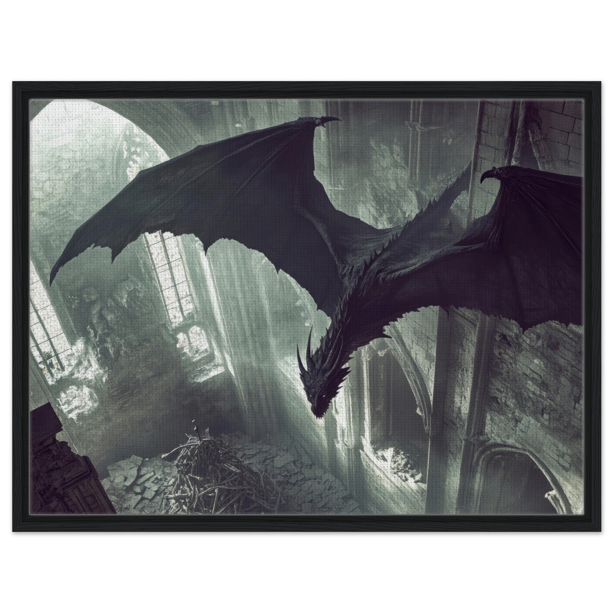 Framed Canvas Landscape - Gothic Shadow Dragons Lair Gothic Dramatic High 2 - Shop Ai Art WebShop - Digital Art online Store