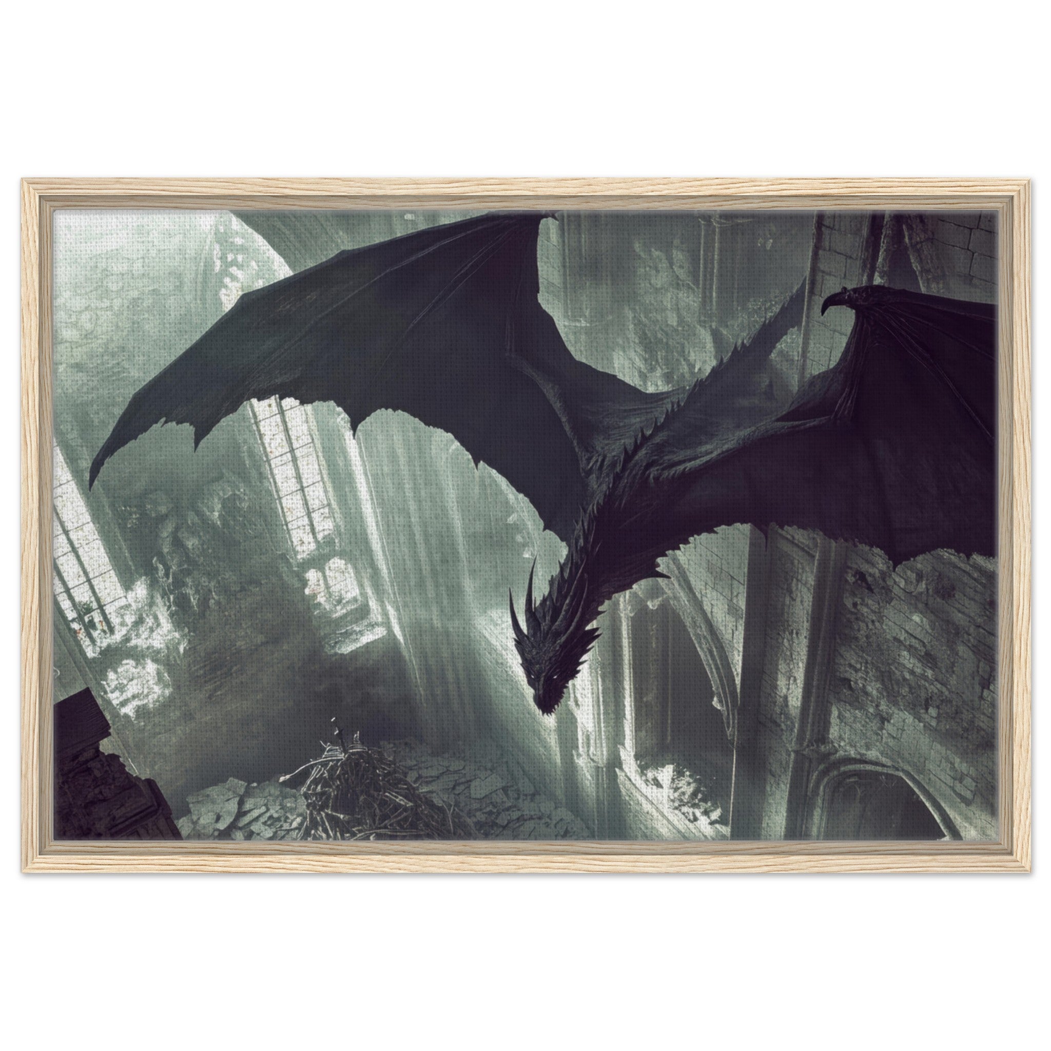 Framed Canvas Landscape - Gothic Shadow Dragons Lair Gothic Dramatic High 2 - Shop Ai Art WebShop - Digital Art online Store