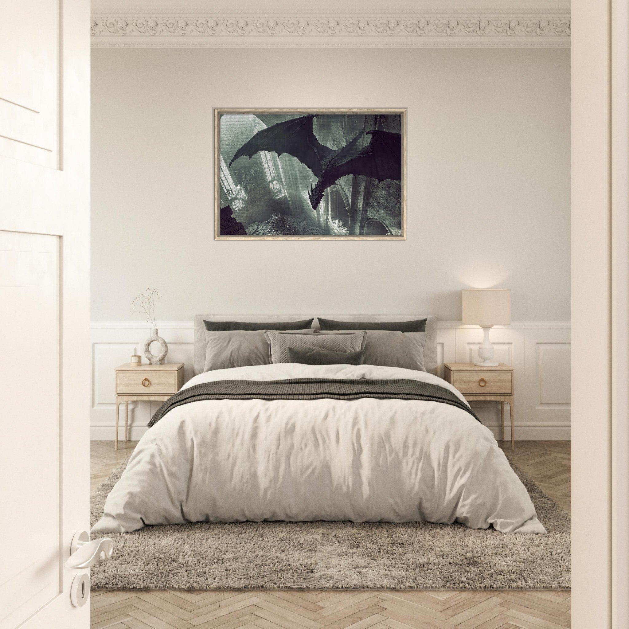Framed Canvas Landscape - Gothic Shadow Dragons Lair Gothic Dramatic High 2 - Shop Ai Art WebShop - Digital Art online Store