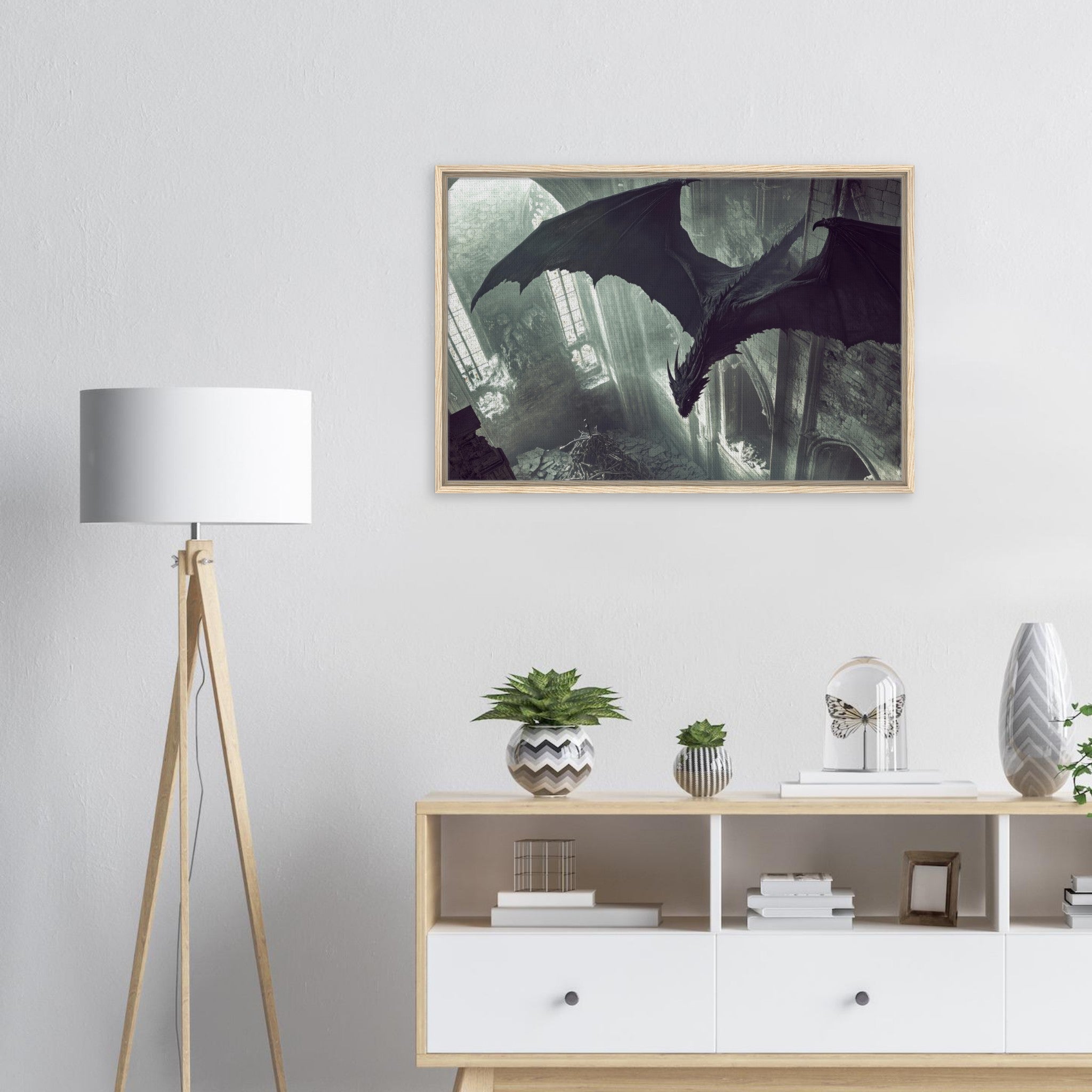 Framed Canvas Landscape - Gothic Shadow Dragons Lair Gothic Dramatic High 2 - Shop Ai Art WebShop - Digital Art online Store