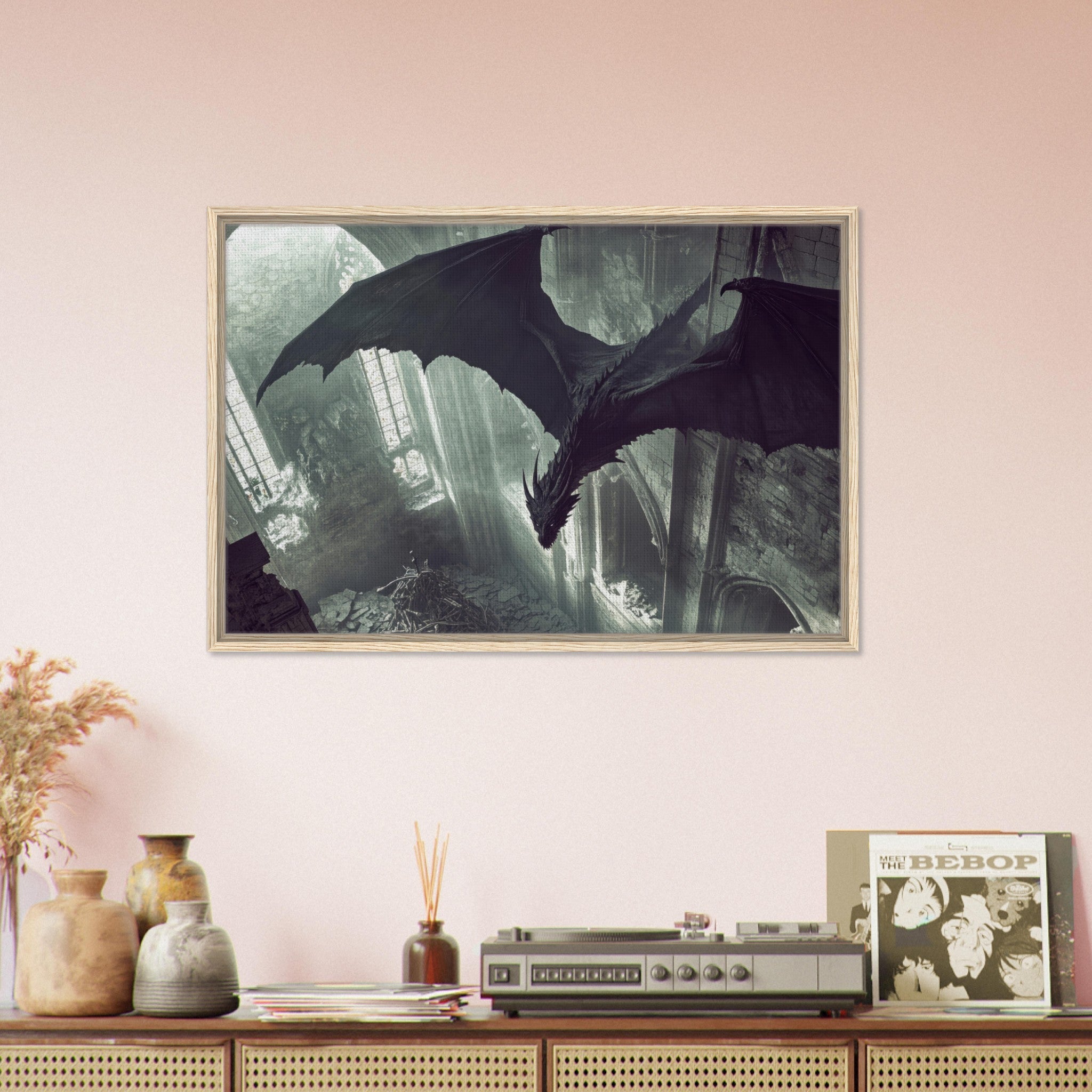 Framed Canvas Landscape - Gothic Shadow Dragons Lair Gothic Dramatic High 2 - Shop Ai Art WebShop - Digital Art online Store
