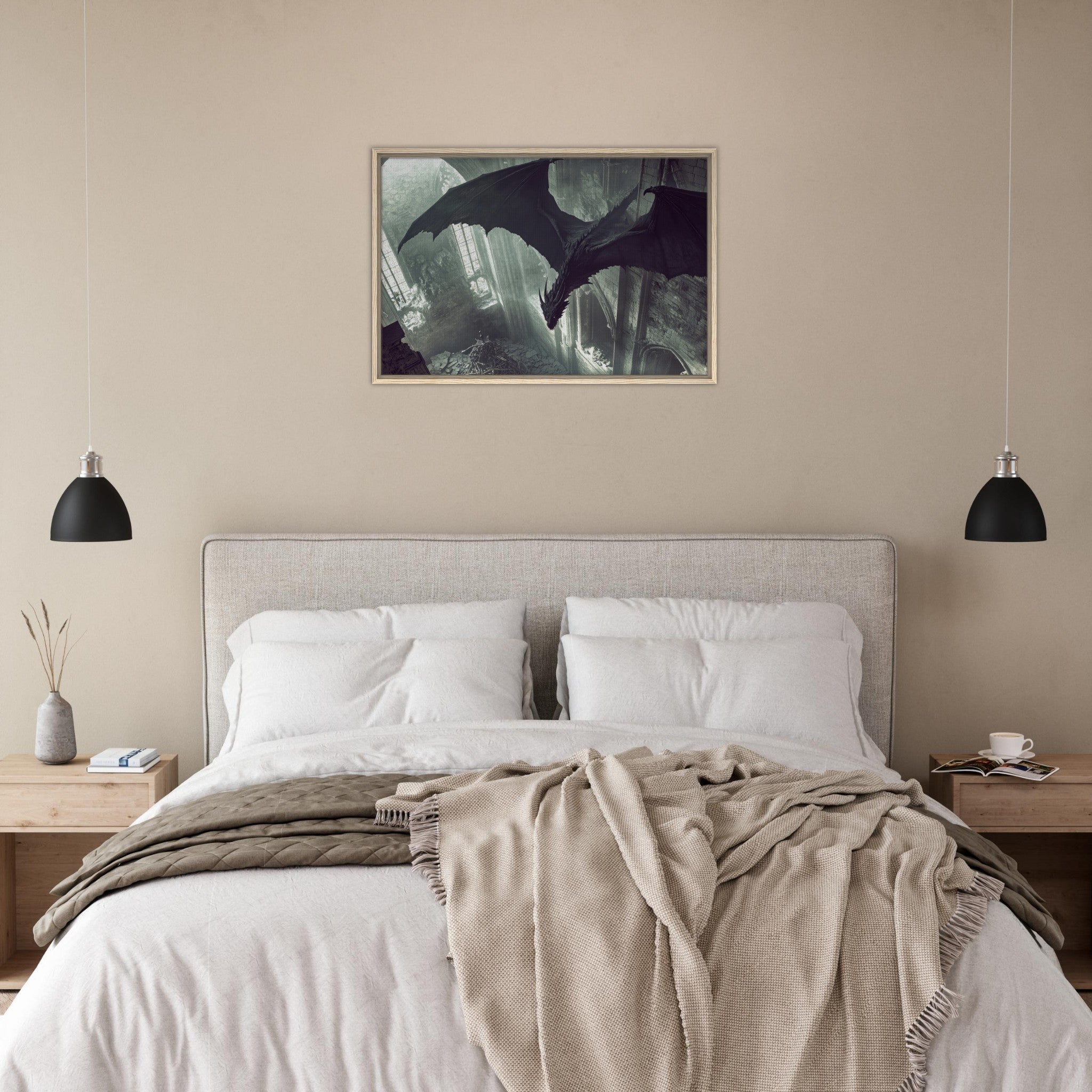 Framed Canvas Landscape - Gothic Shadow Dragons Lair Gothic Dramatic High 2 - Shop Ai Art WebShop - Digital Art online Store