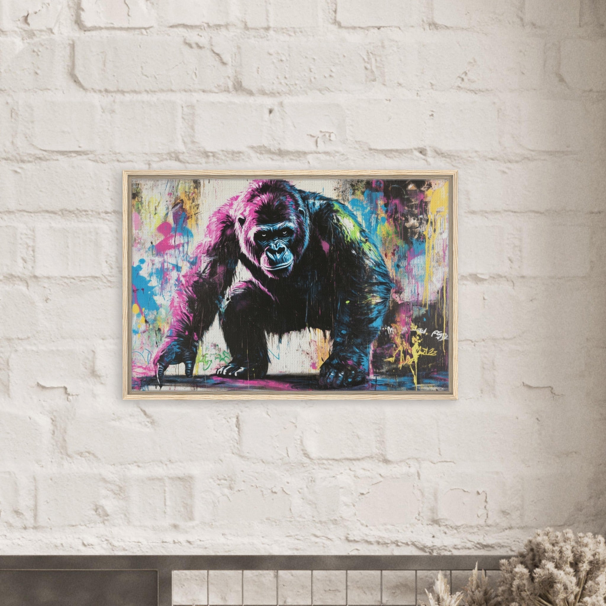 Framed Canvas Landscape - Graffiti - Style Street Art Gorilla A powerful 3 - Shop Ai Art WebShop - Digital Art online Store