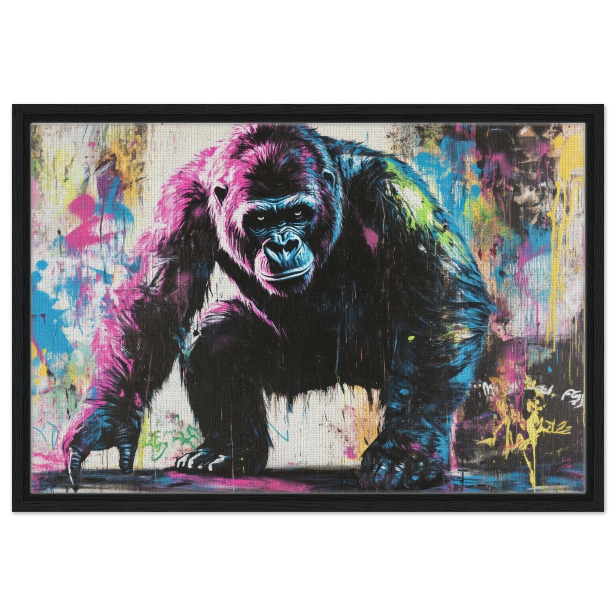 Framed Canvas Landscape - Graffiti - Style Street Art Gorilla A powerful 3 - Shop Ai Art WebShop - Digital Art online Store