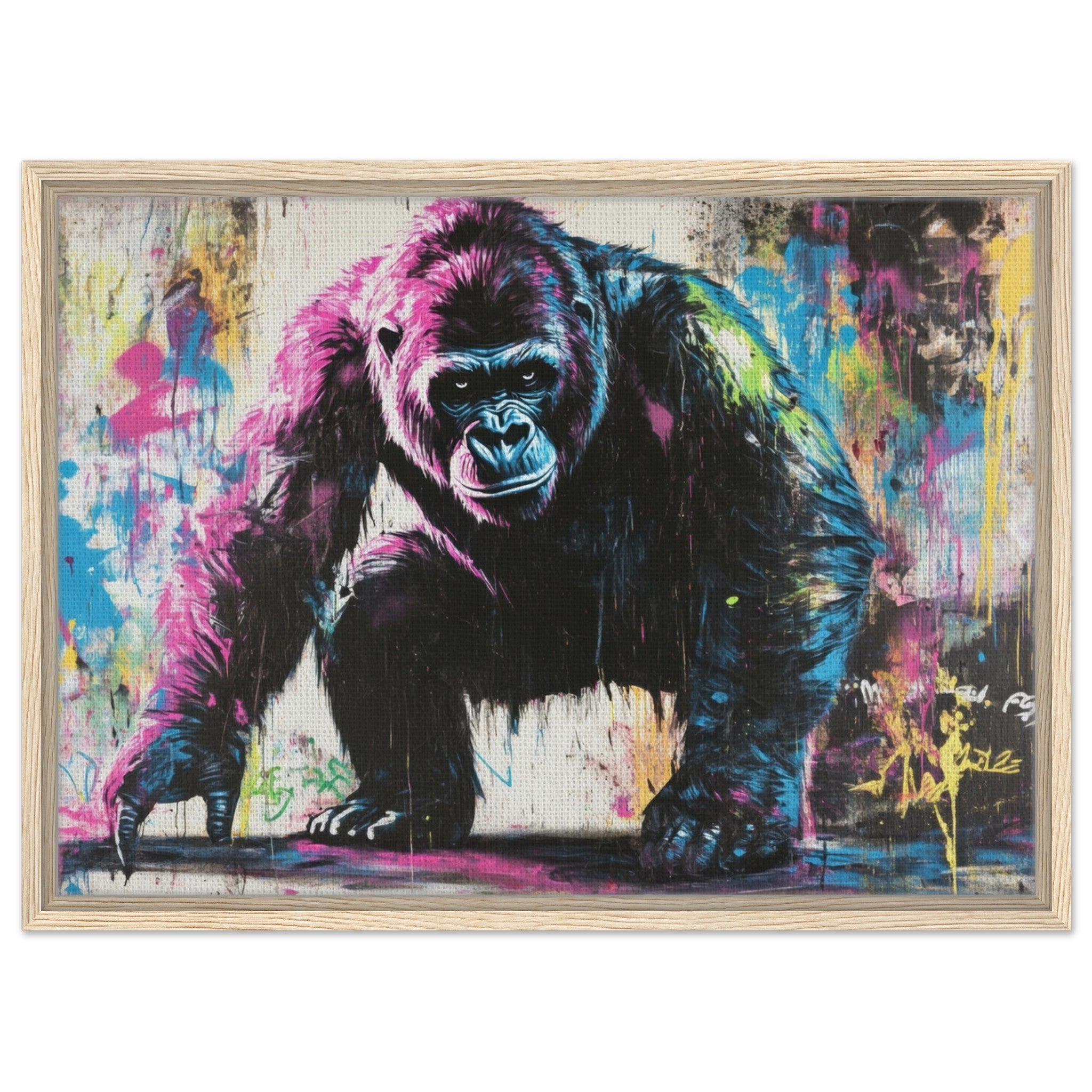Framed Canvas Landscape - Graffiti - Style Street Art Gorilla A powerful 3 - Shop Ai Art WebShop - Digital Art online Store