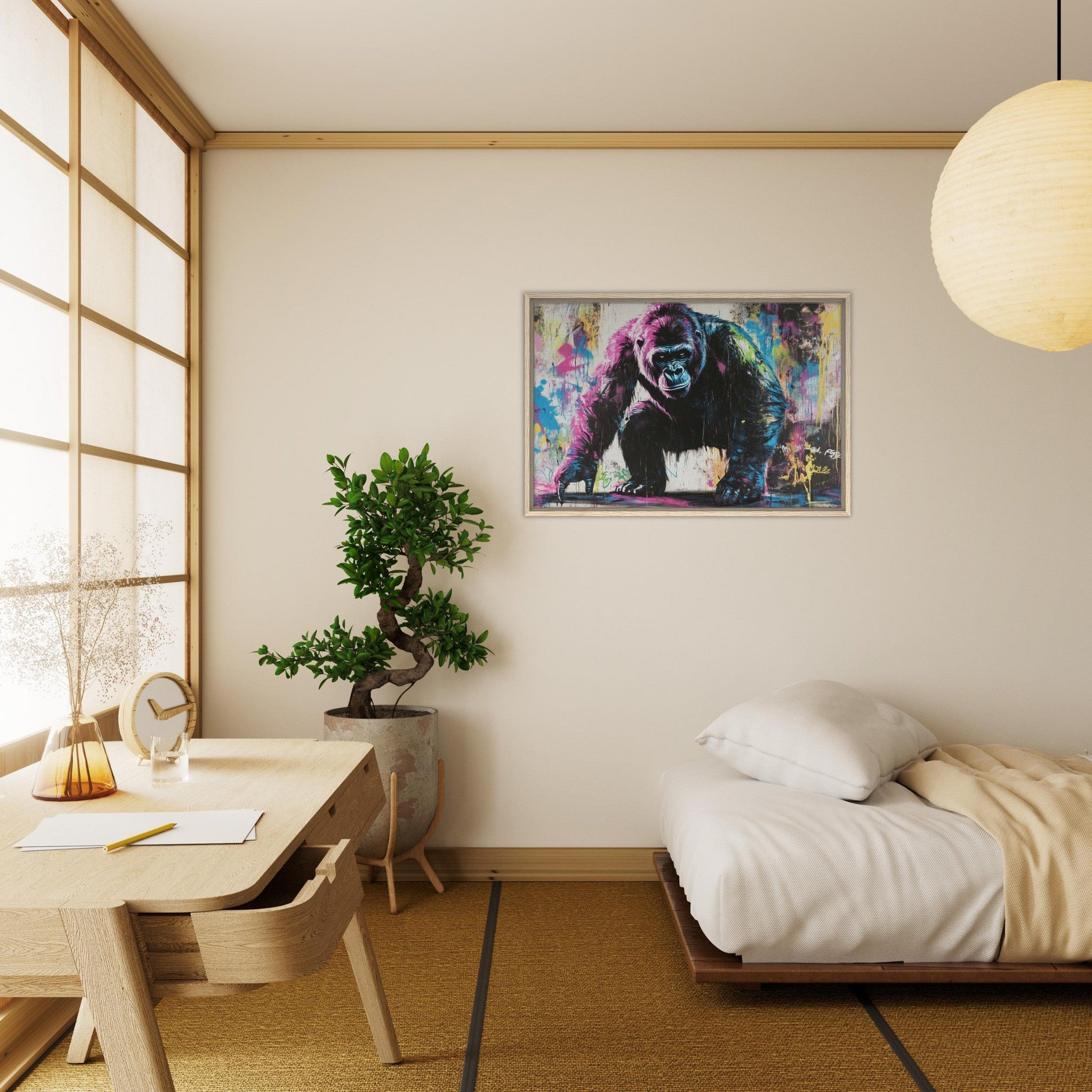 Framed Canvas Landscape - Graffiti - Style Street Art Gorilla A powerful 3 - Shop Ai Art WebShop - Digital Art online Store