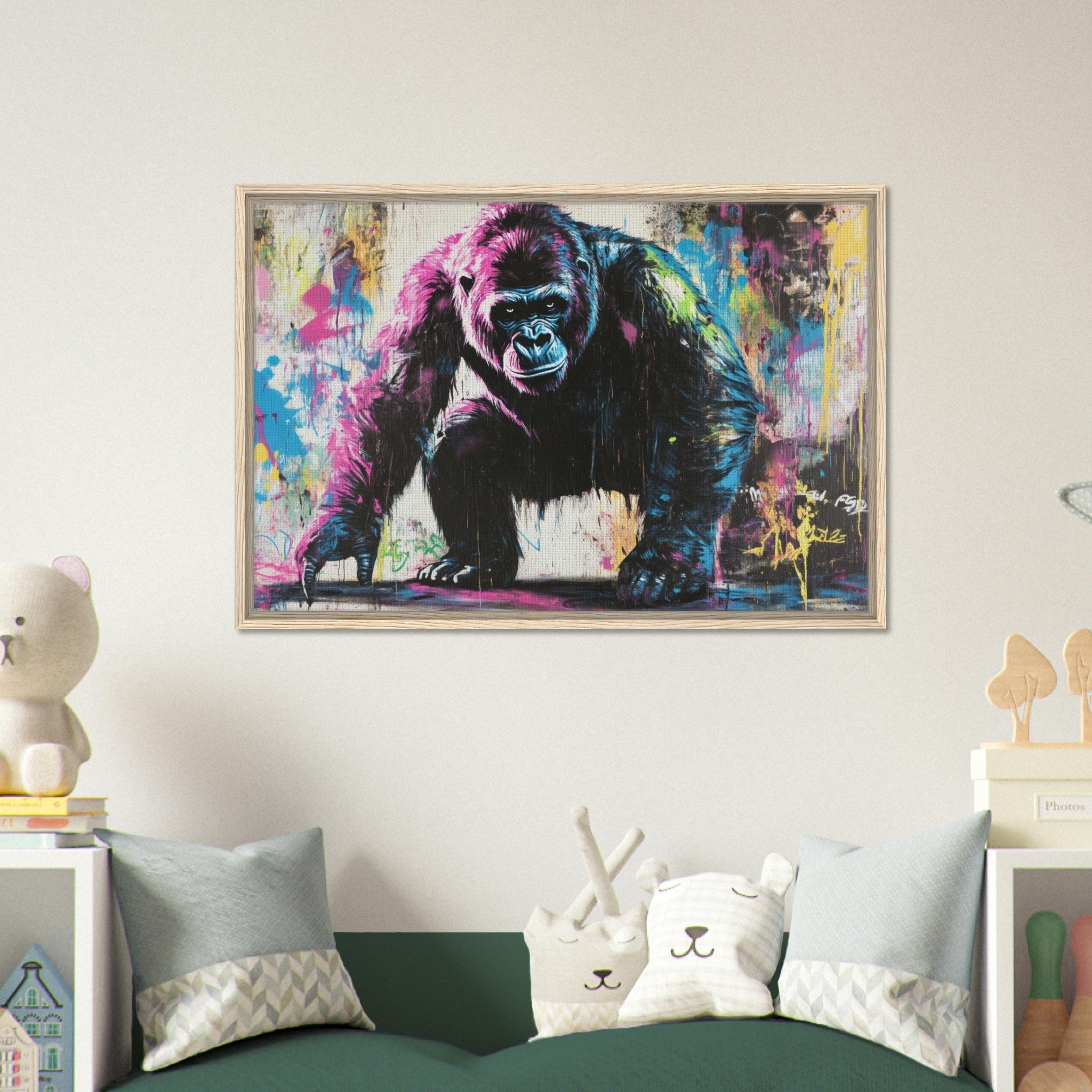Framed Canvas Landscape - Graffiti - Style Street Art Gorilla A powerful 3 - Shop Ai Art WebShop - Digital Art online Store