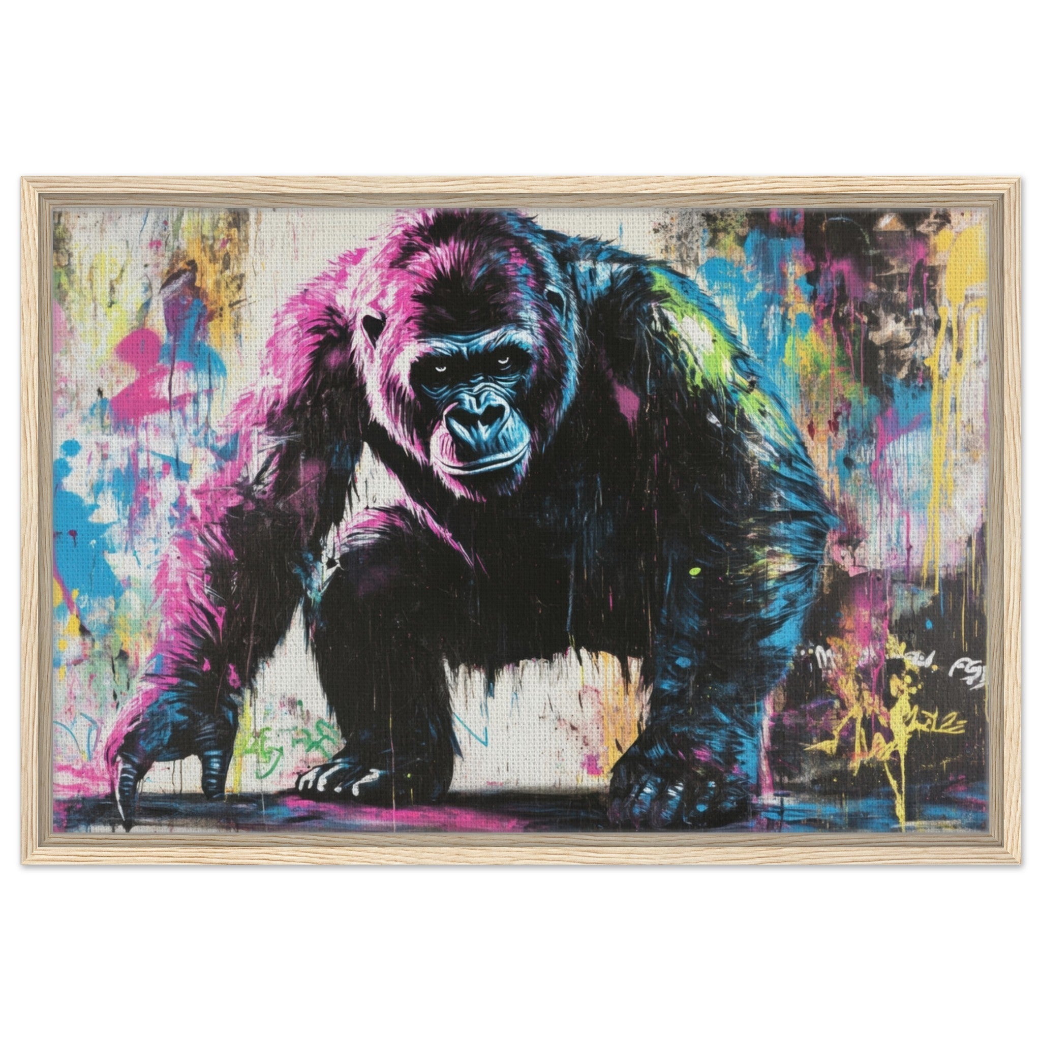 Framed Canvas Landscape - Graffiti - Style Street Art Gorilla A powerful 3 - Shop Ai Art WebShop - Digital Art online Store