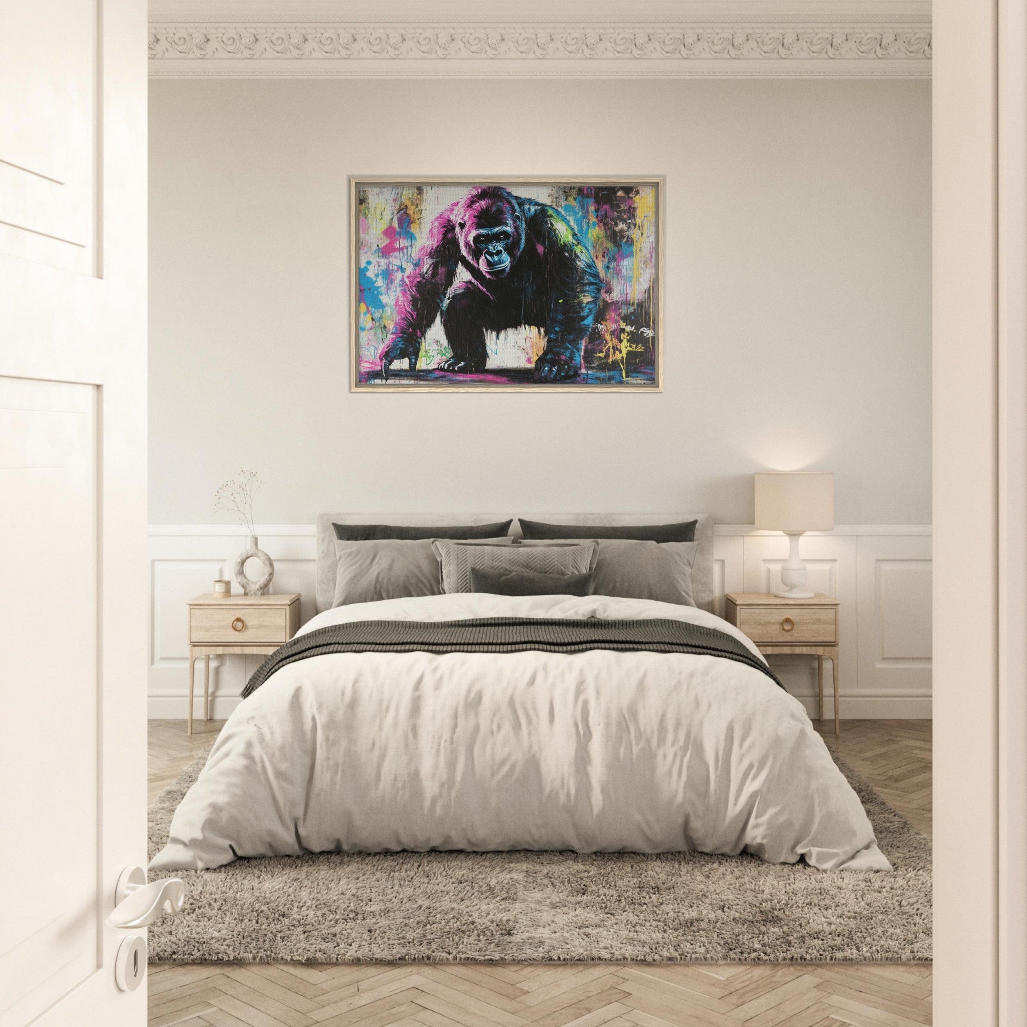 Framed Canvas Landscape - Graffiti - Style Street Art Gorilla A powerful 3 - Shop Ai Art WebShop - Digital Art online Store