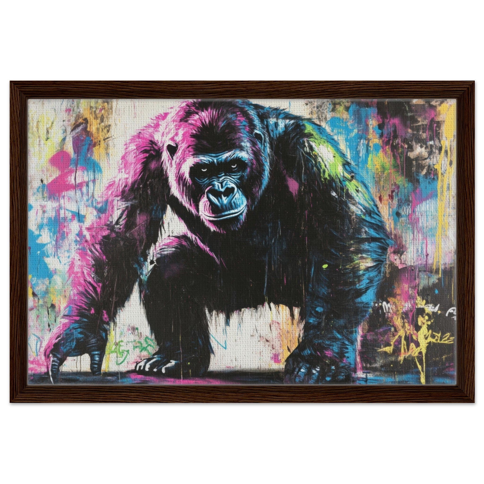 Framed Canvas Landscape - Graffiti - Style Street Art Gorilla A powerful 3 - Shop Ai Art WebShop - Digital Art online Store