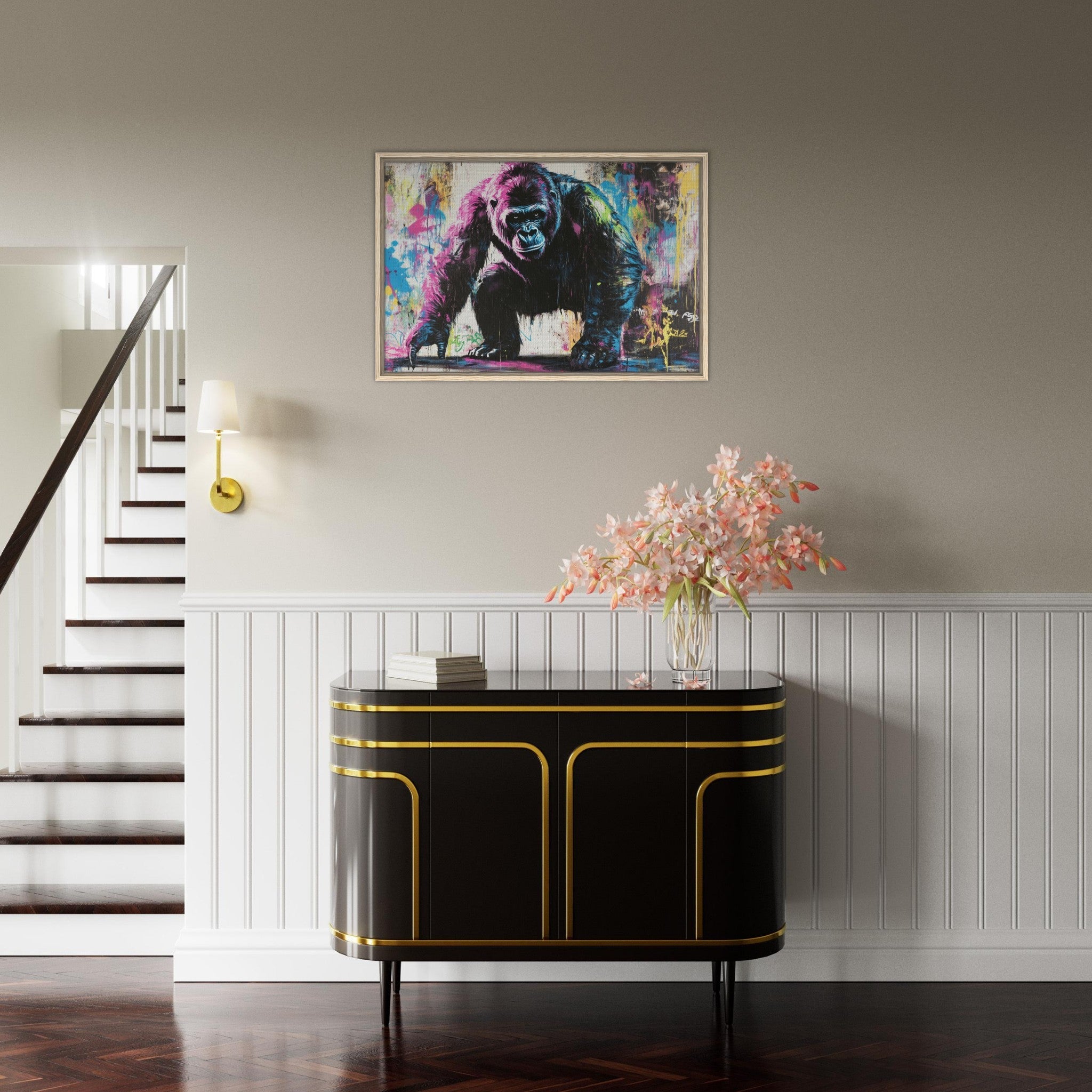 Framed Canvas Landscape - Graffiti - Style Street Art Gorilla A powerful 3 - Shop Ai Art WebShop - Digital Art online Store