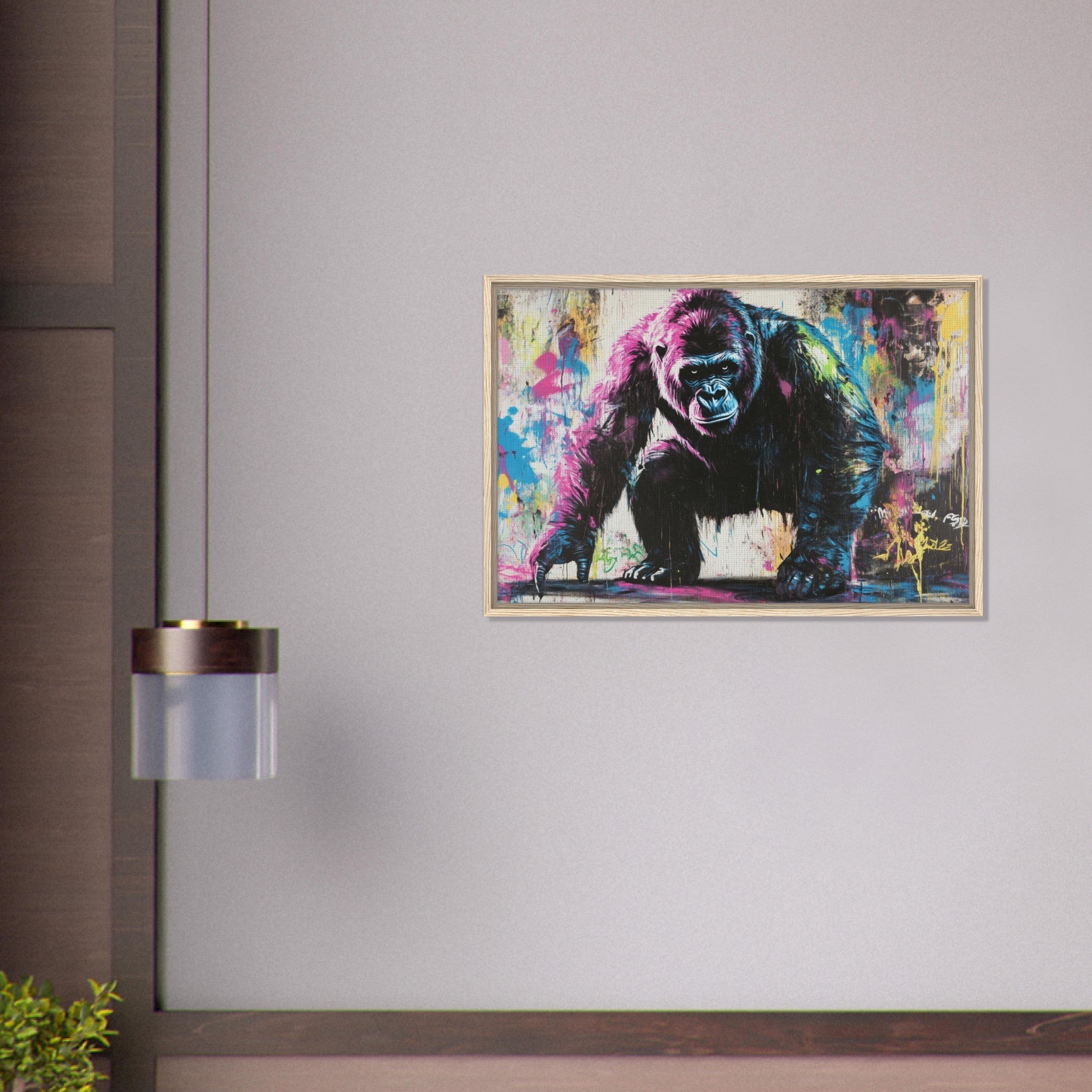 Framed Canvas Landscape - Graffiti - Style Street Art Gorilla A powerful 3 - Shop Ai Art WebShop - Digital Art online Store
