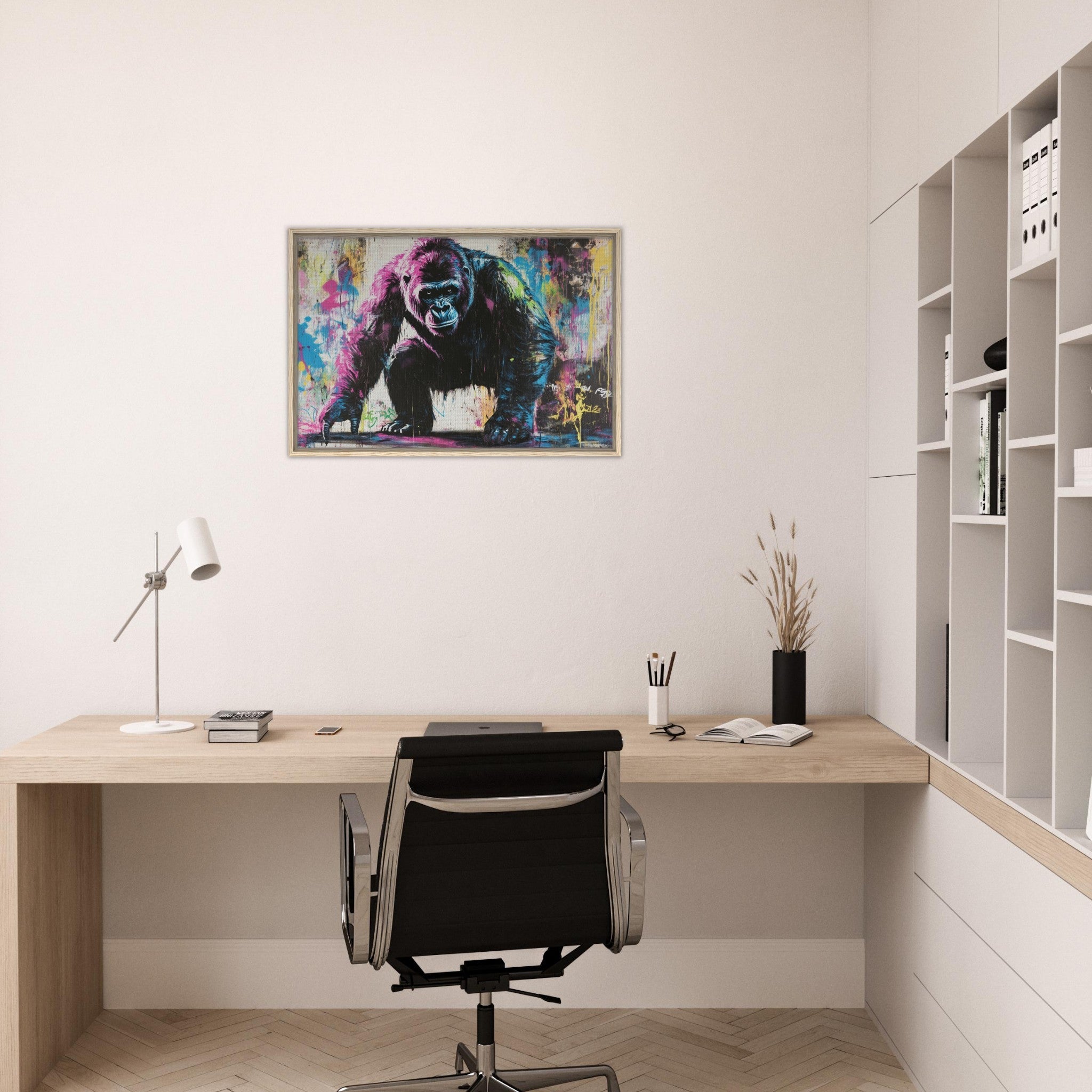 Framed Canvas Landscape - Graffiti - Style Street Art Gorilla A powerful 3 - Shop Ai Art WebShop - Digital Art online Store