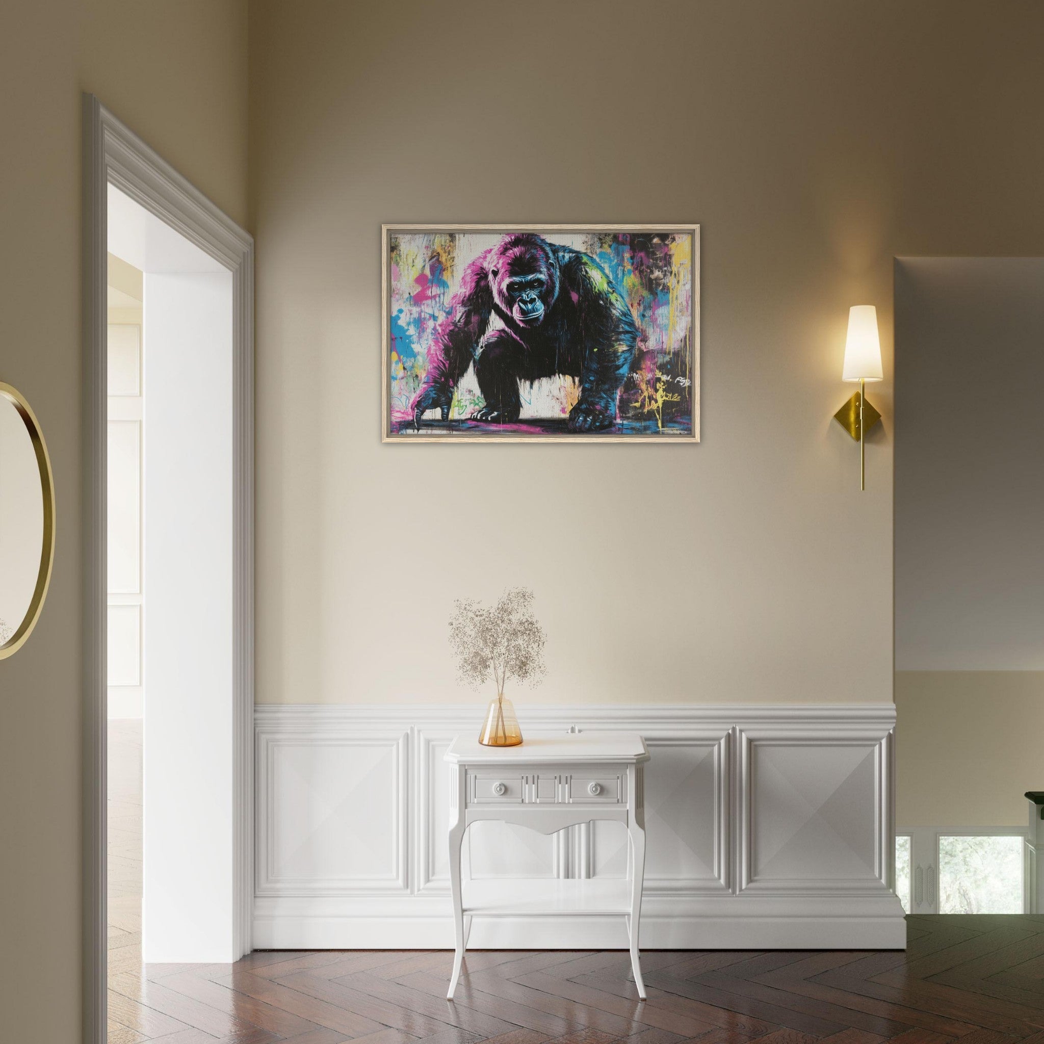 Framed Canvas Landscape - Graffiti - Style Street Art Gorilla A powerful 3 - Shop Ai Art WebShop - Digital Art online Store