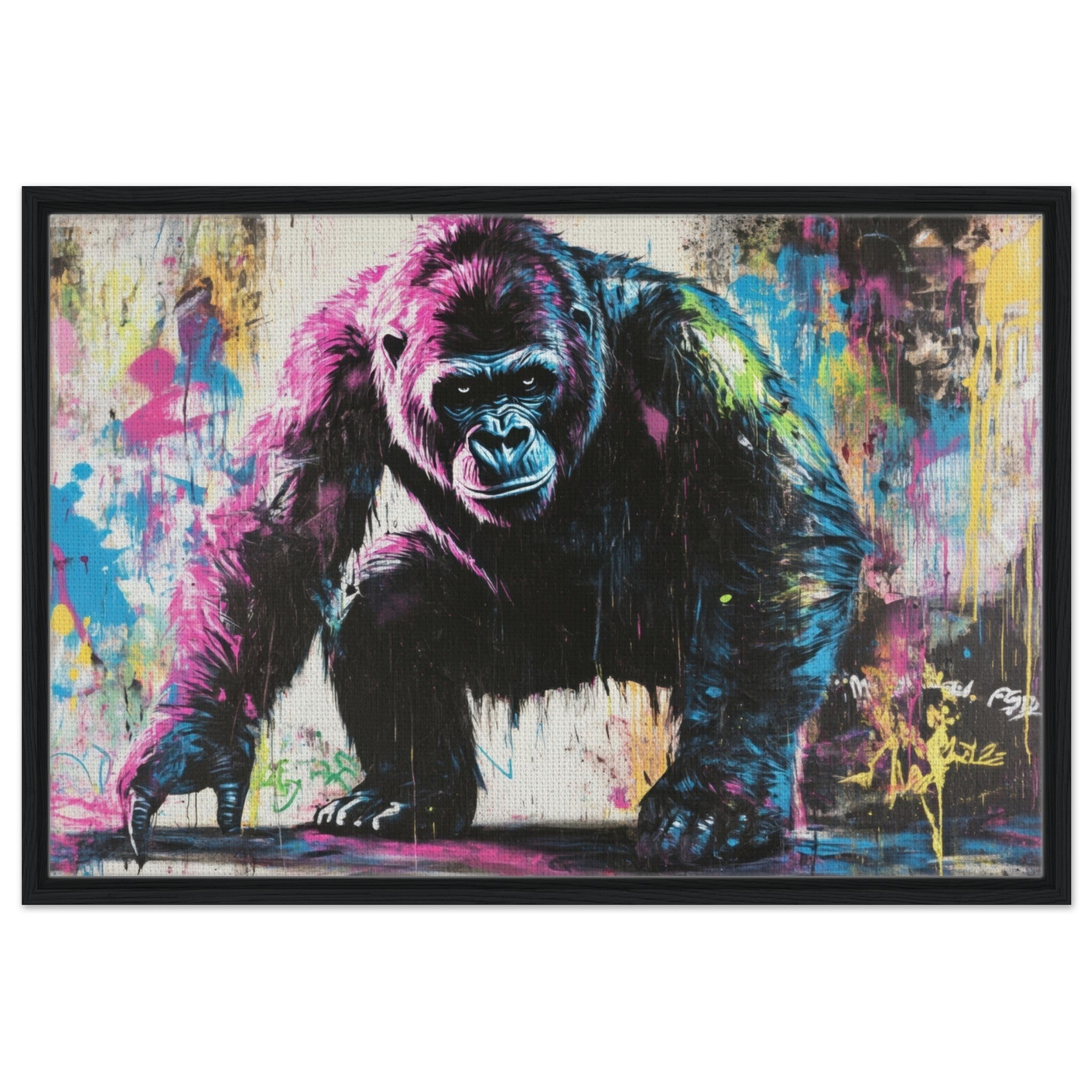 Framed Canvas Landscape - Graffiti - Style Street Art Gorilla A powerful 3 - Shop Ai Art WebShop - Digital Art online Store