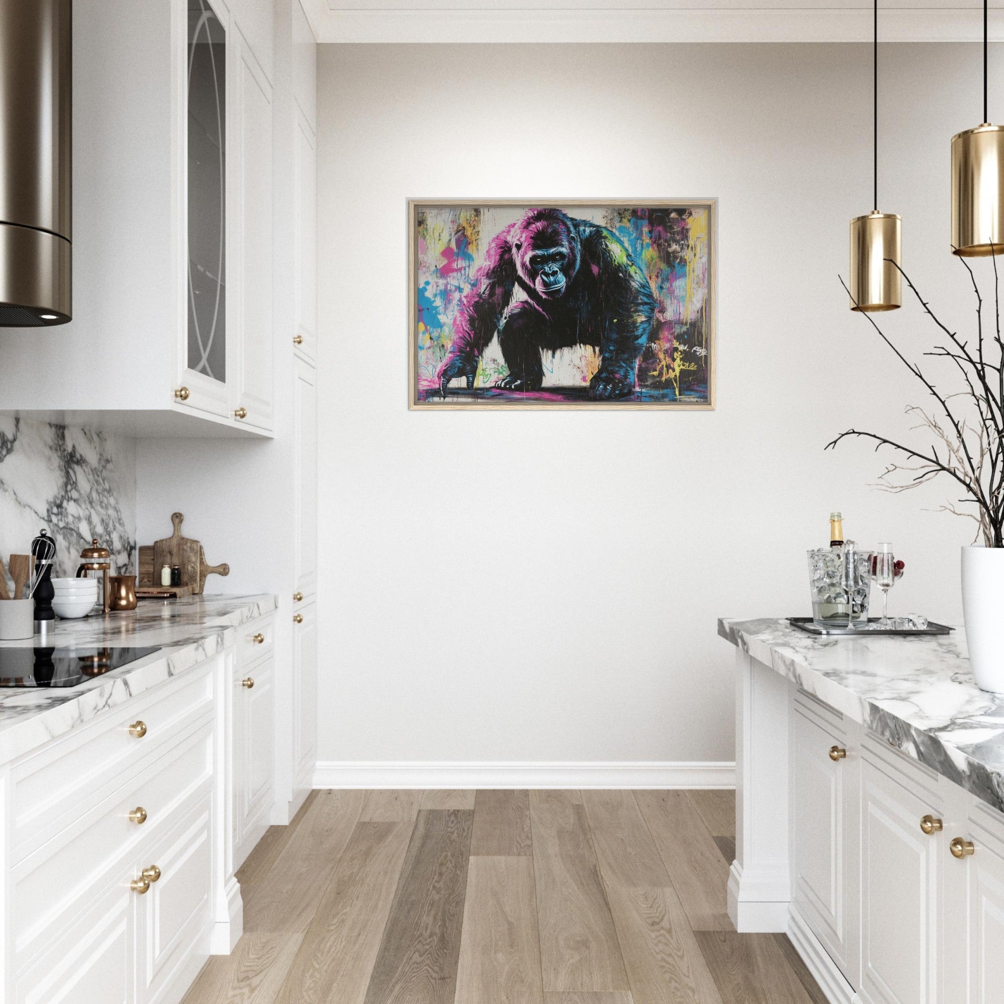 Framed Canvas Landscape - Graffiti - Style Street Art Gorilla A powerful 3 - Shop Ai Art WebShop - Digital Art online Store