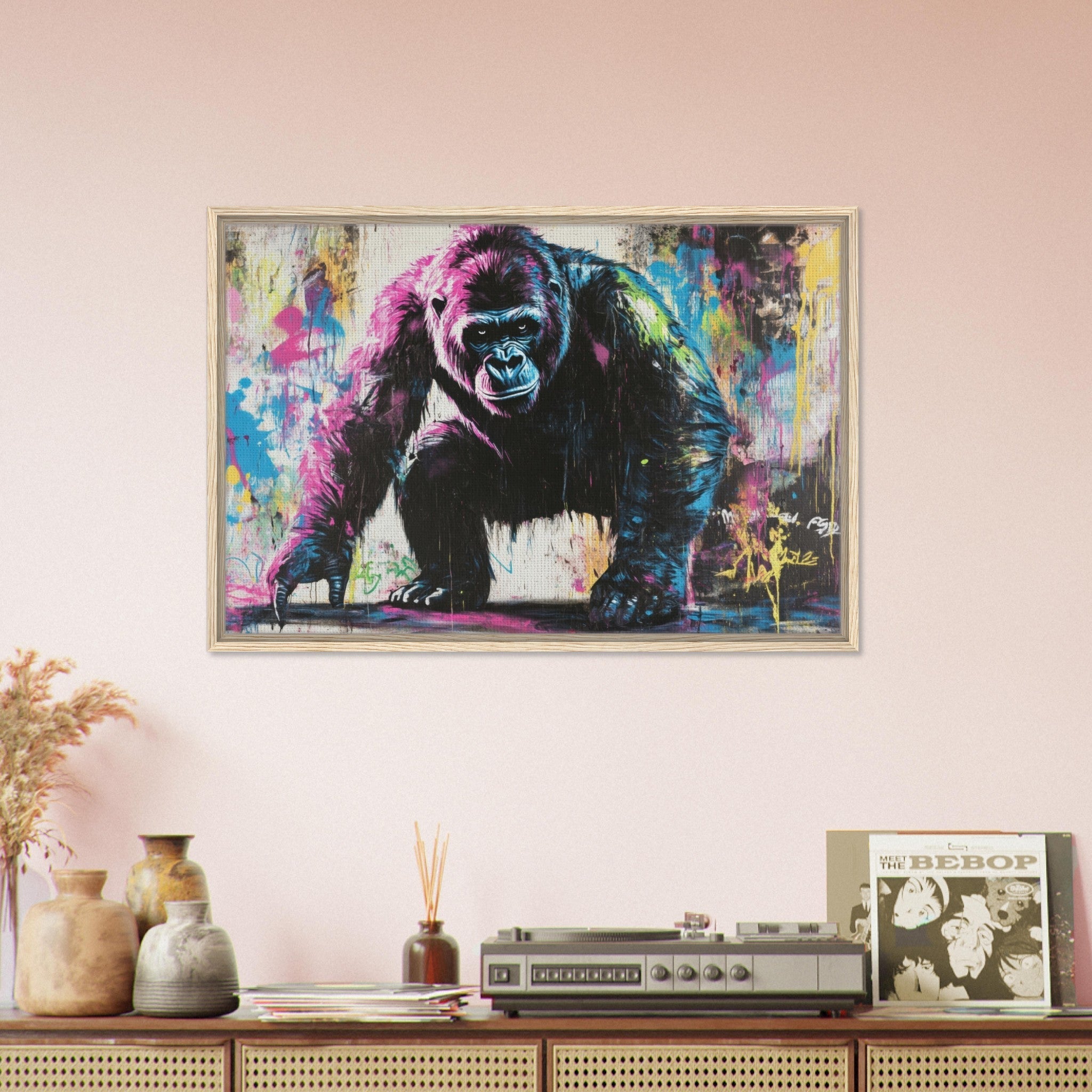 Framed Canvas Landscape - Graffiti - Style Street Art Gorilla A powerful 3 - Shop Ai Art WebShop - Digital Art online Store