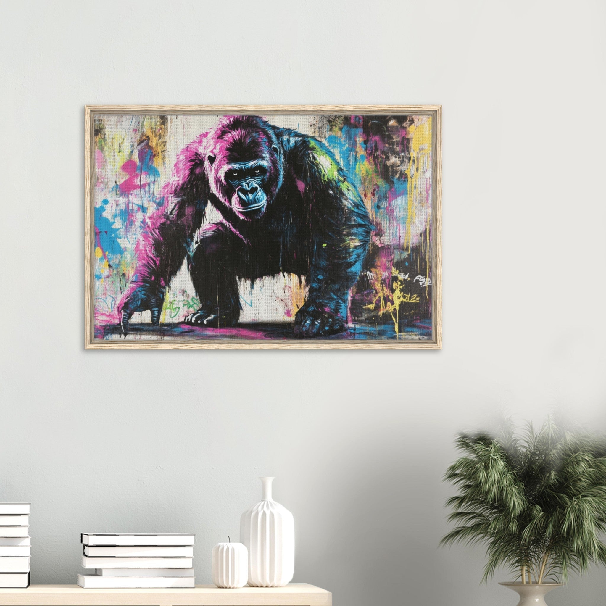 Framed Canvas Landscape - Graffiti - Style Street Art Gorilla A powerful 3 - Shop Ai Art WebShop - Digital Art online Store