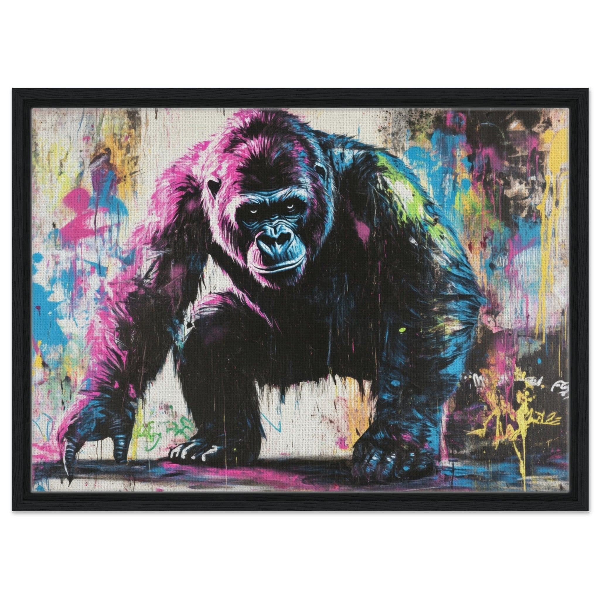 Framed Canvas Landscape - Graffiti - Style Street Art Gorilla A powerful 3 - Shop Ai Art WebShop - Digital Art online Store