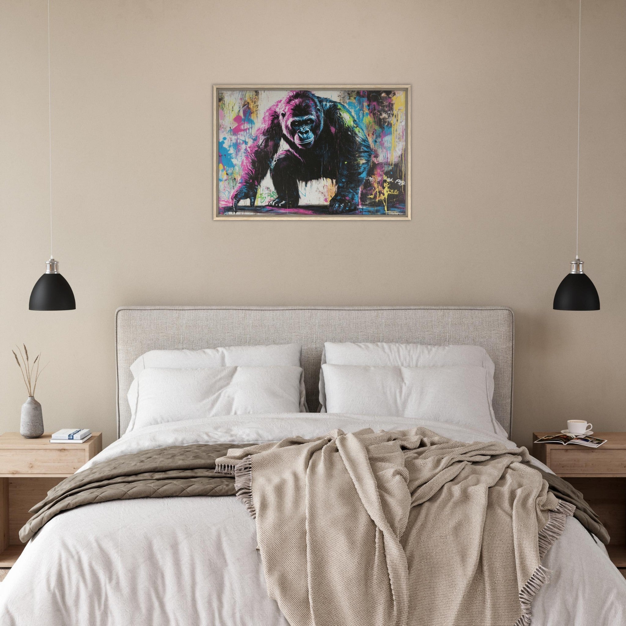 Framed Canvas Landscape - Graffiti - Style Street Art Gorilla A powerful 3 - Shop Ai Art WebShop - Digital Art online Store