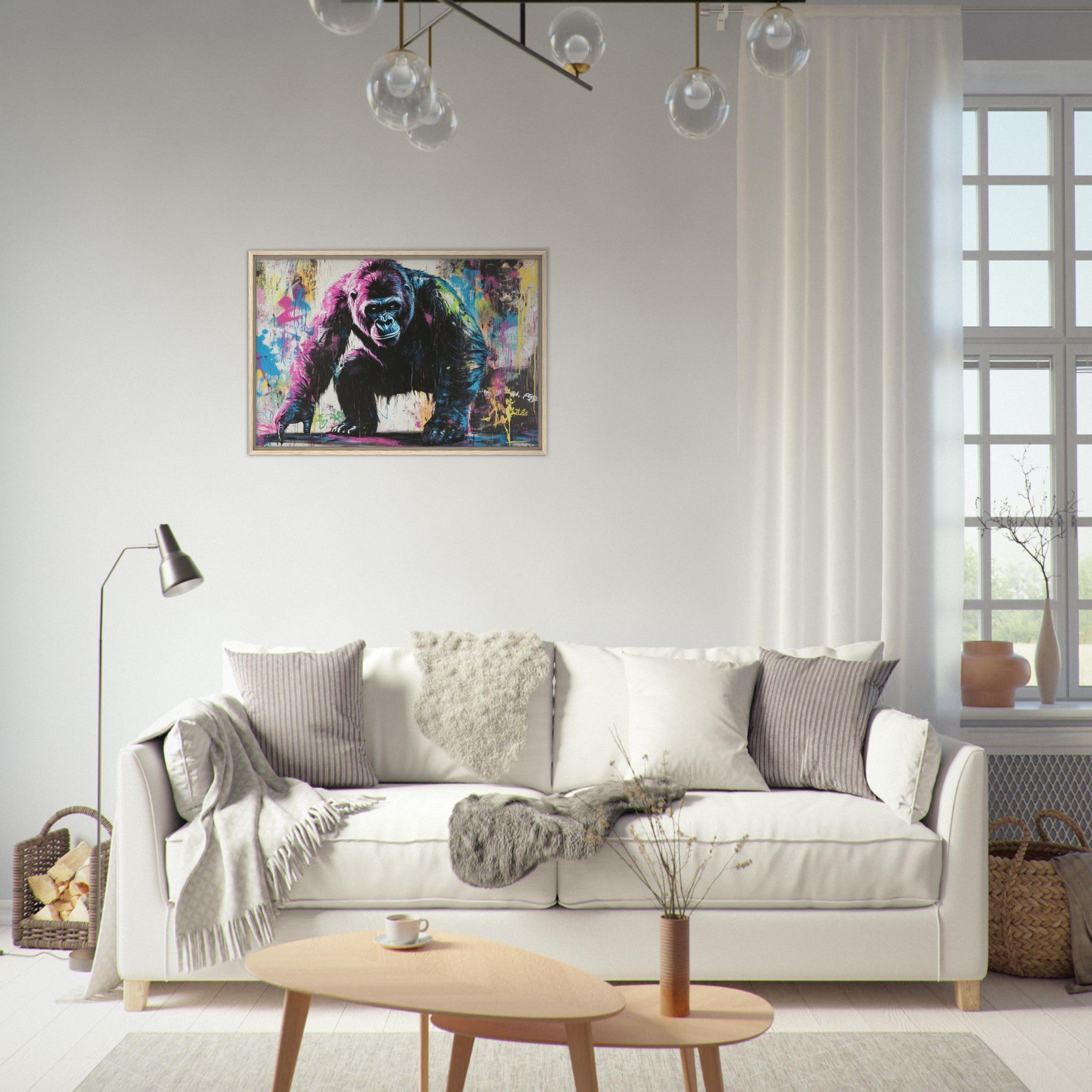 Framed Canvas Landscape - Graffiti - Style Street Art Gorilla A powerful 3 - Shop Ai Art WebShop - Digital Art online Store