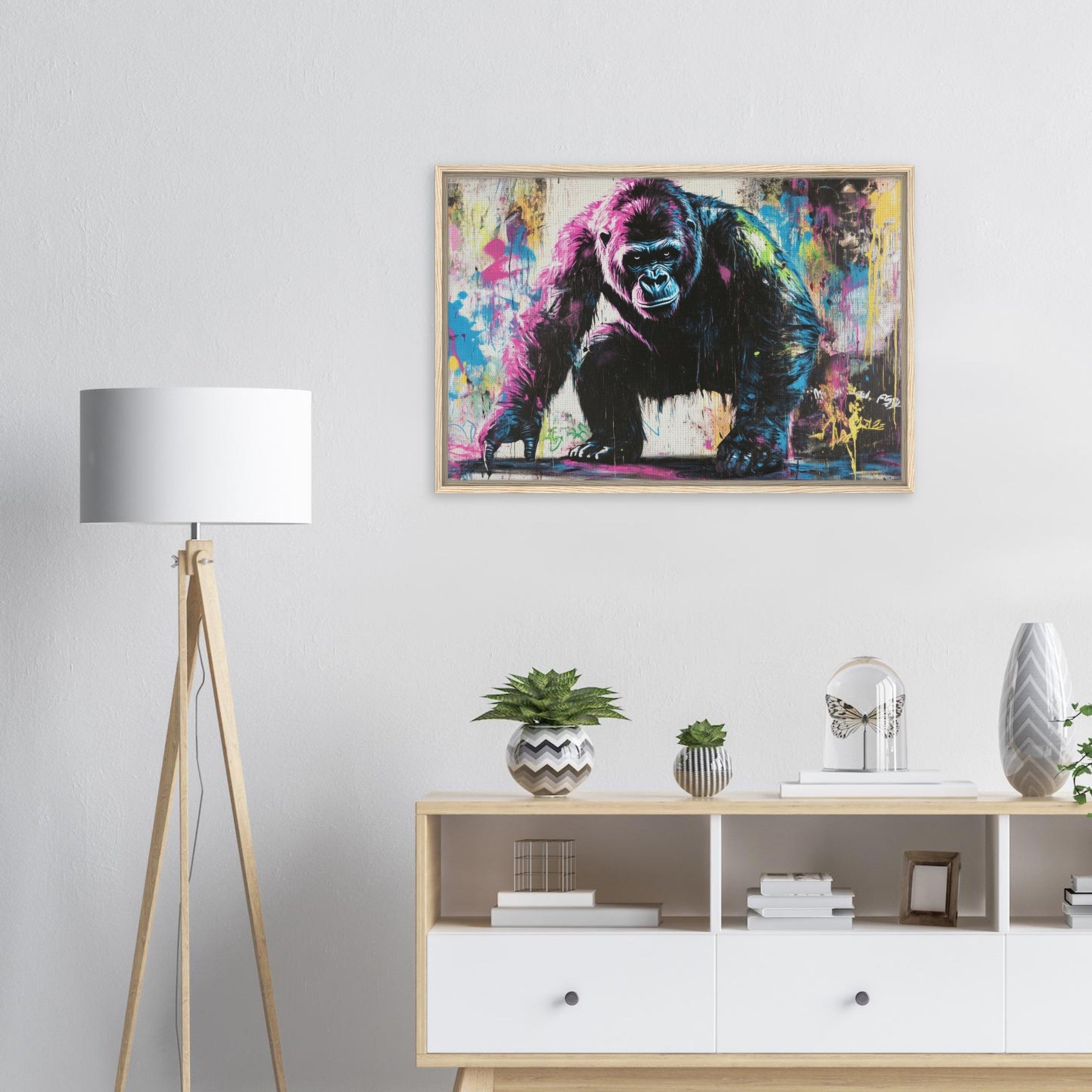Framed Canvas Landscape - Graffiti - Style Street Art Gorilla A powerful 3 - Shop Ai Art WebShop - Digital Art online Store