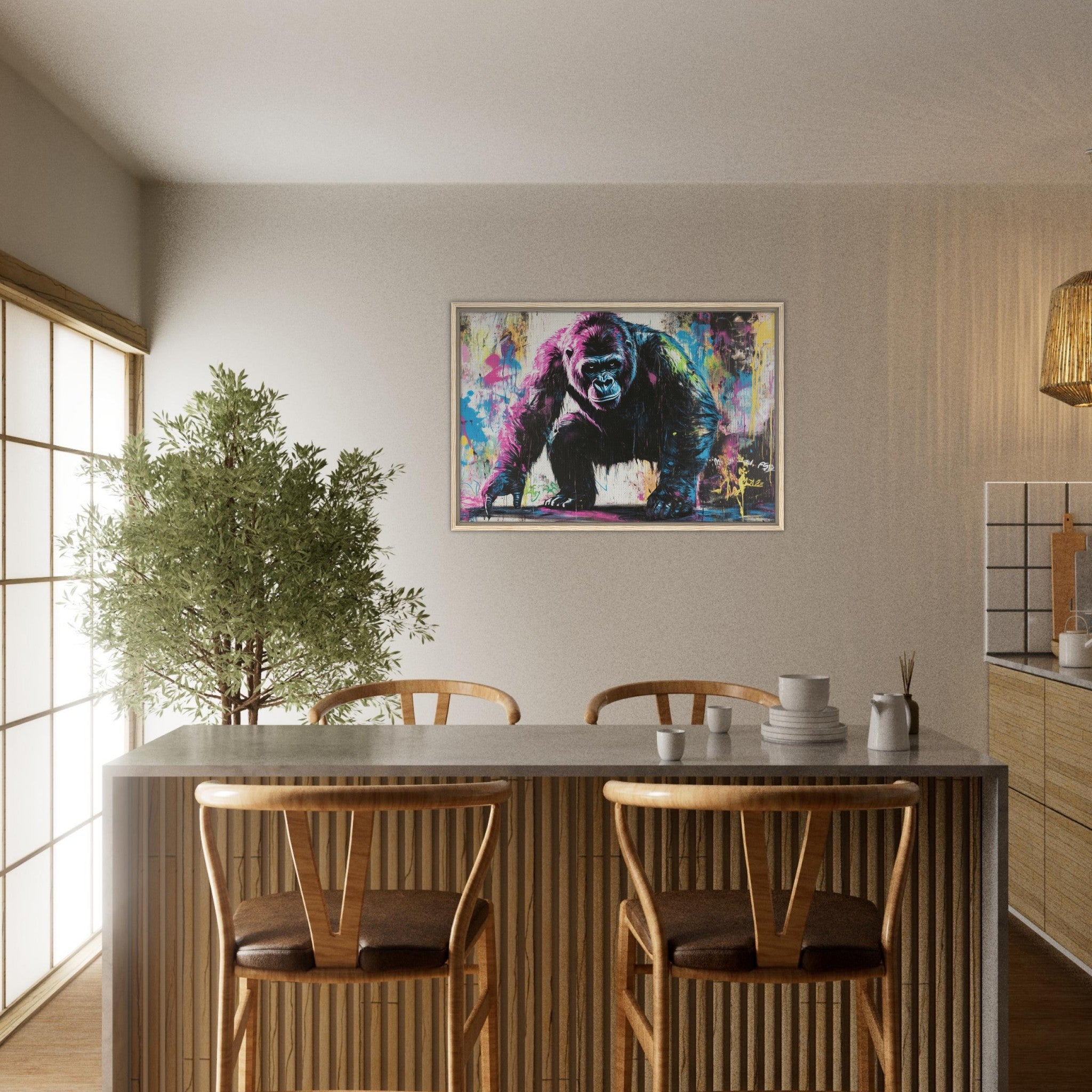 Framed Canvas Landscape - Graffiti - Style Street Art Gorilla A powerful 3 - Shop Ai Art WebShop - Digital Art online Store