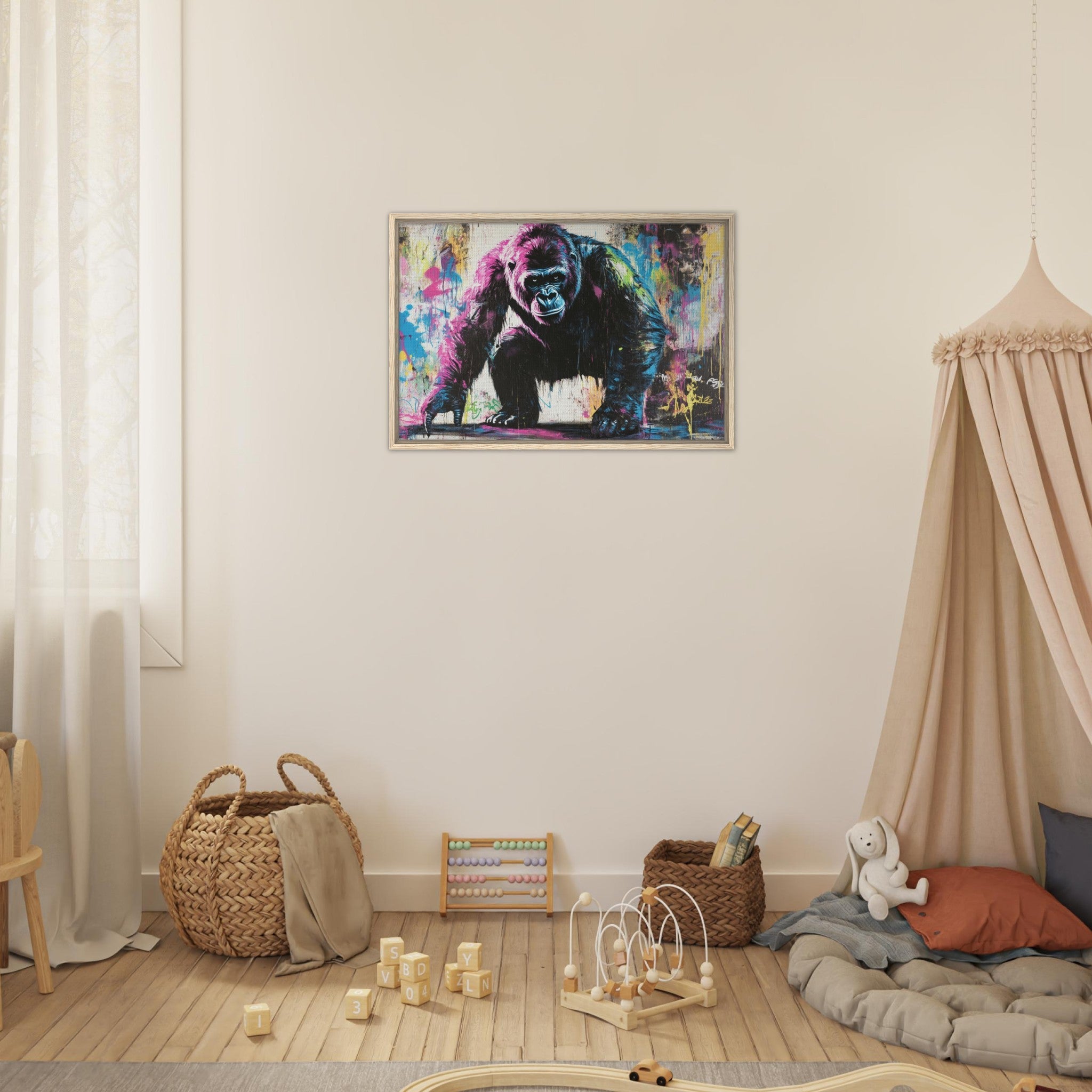 Framed Canvas Landscape - Graffiti - Style Street Art Gorilla A powerful 3 - Shop Ai Art WebShop - Digital Art online Store