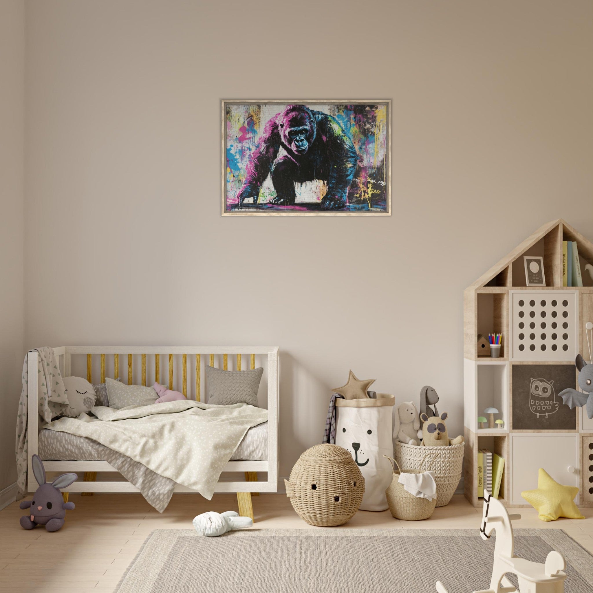 Framed Canvas Landscape - Graffiti - Style Street Art Gorilla A powerful 3 - Shop Ai Art WebShop - Digital Art online Store