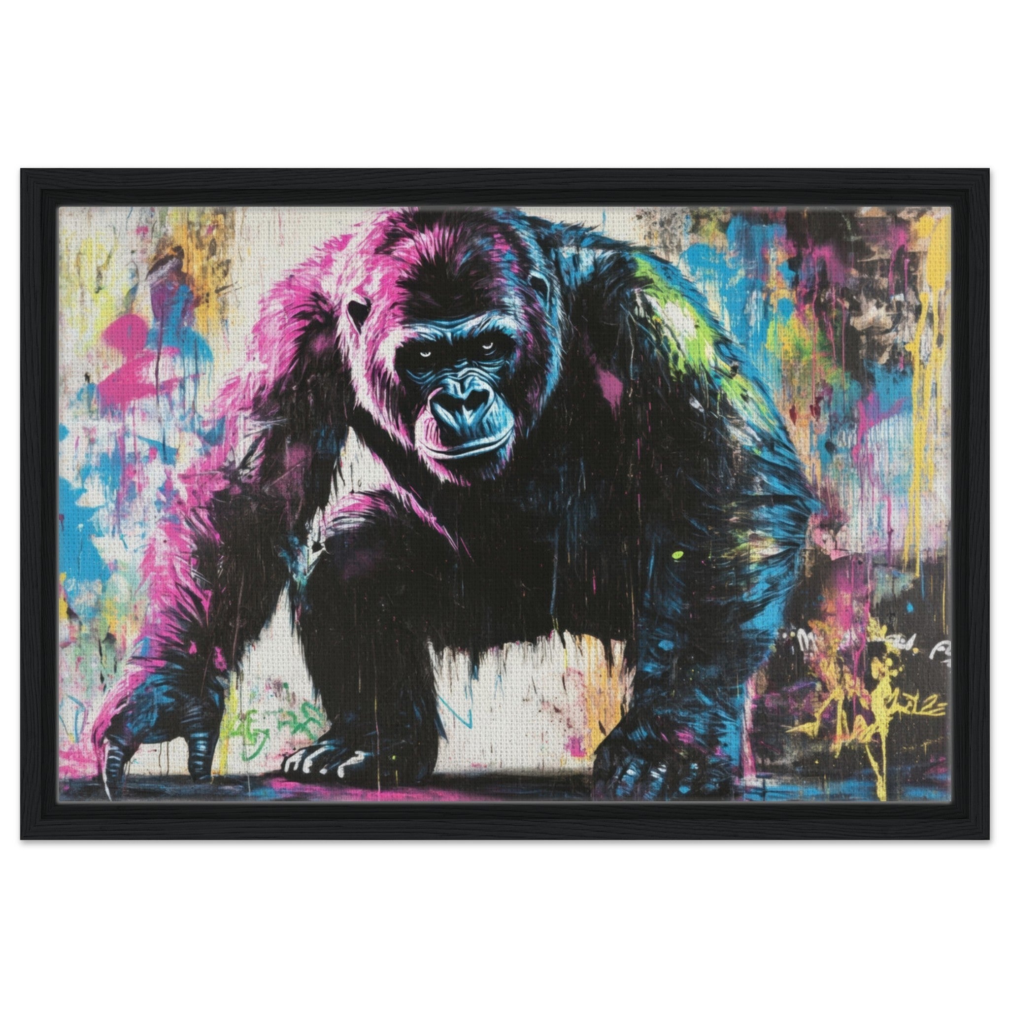 Framed Canvas Landscape - Graffiti - Style Street Art Gorilla A powerful 3 - Shop Ai Art WebShop - Digital Art online Store