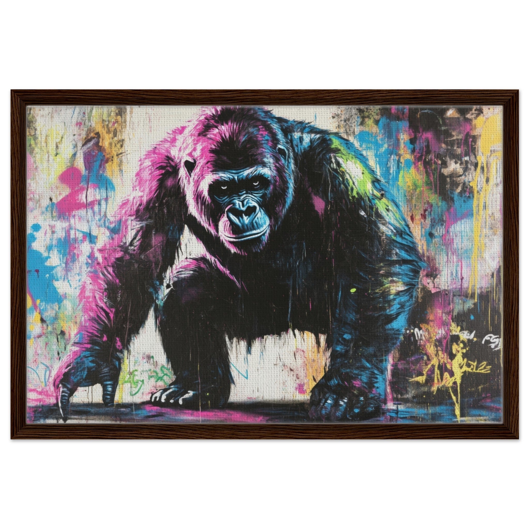 Framed Canvas Landscape - Graffiti - Style Street Art Gorilla A powerful 3 - Shop Ai Art WebShop - Digital Art online Store
