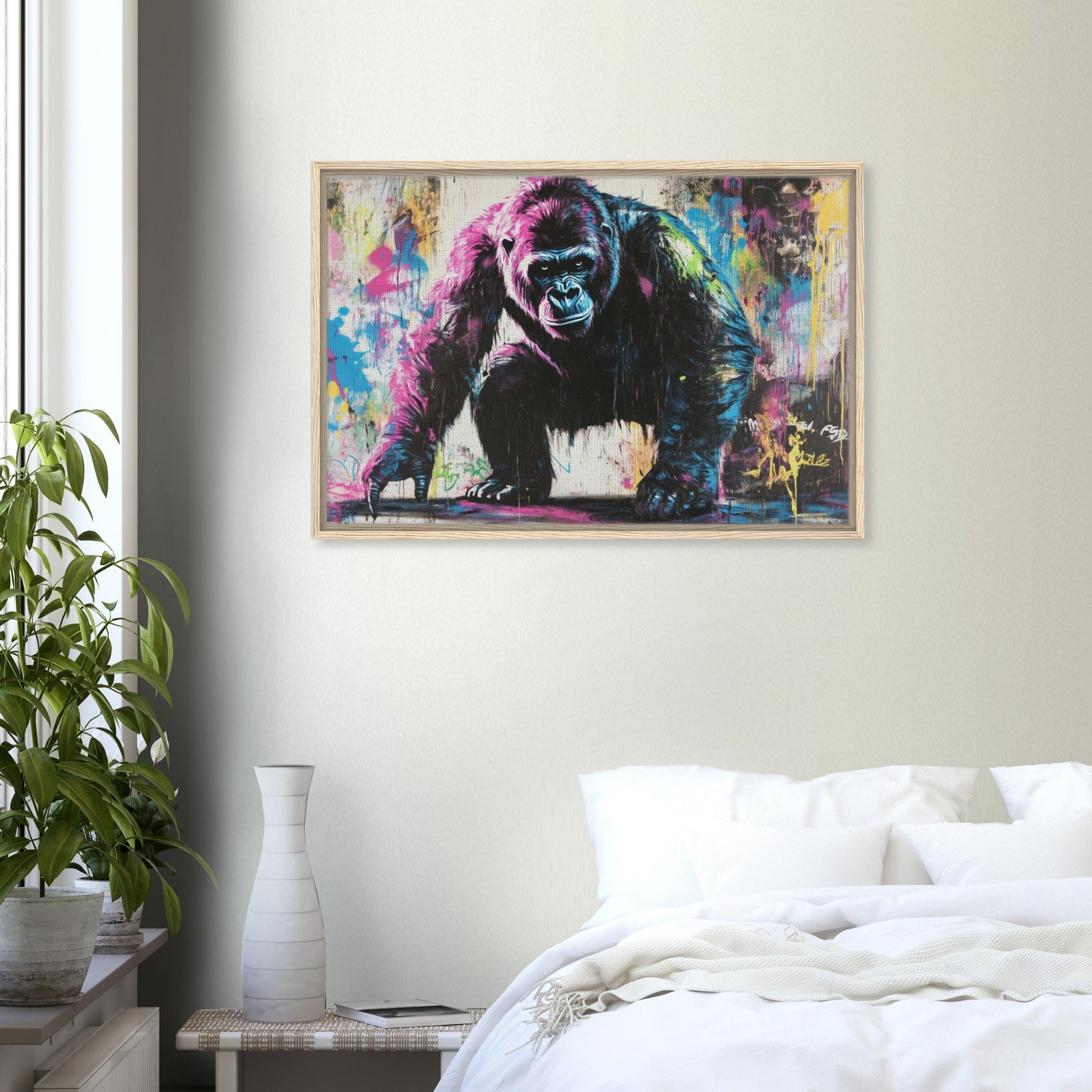 Framed Canvas Landscape - Graffiti - Style Street Art Gorilla A powerful 3 - Shop Ai Art WebShop - Digital Art online Store