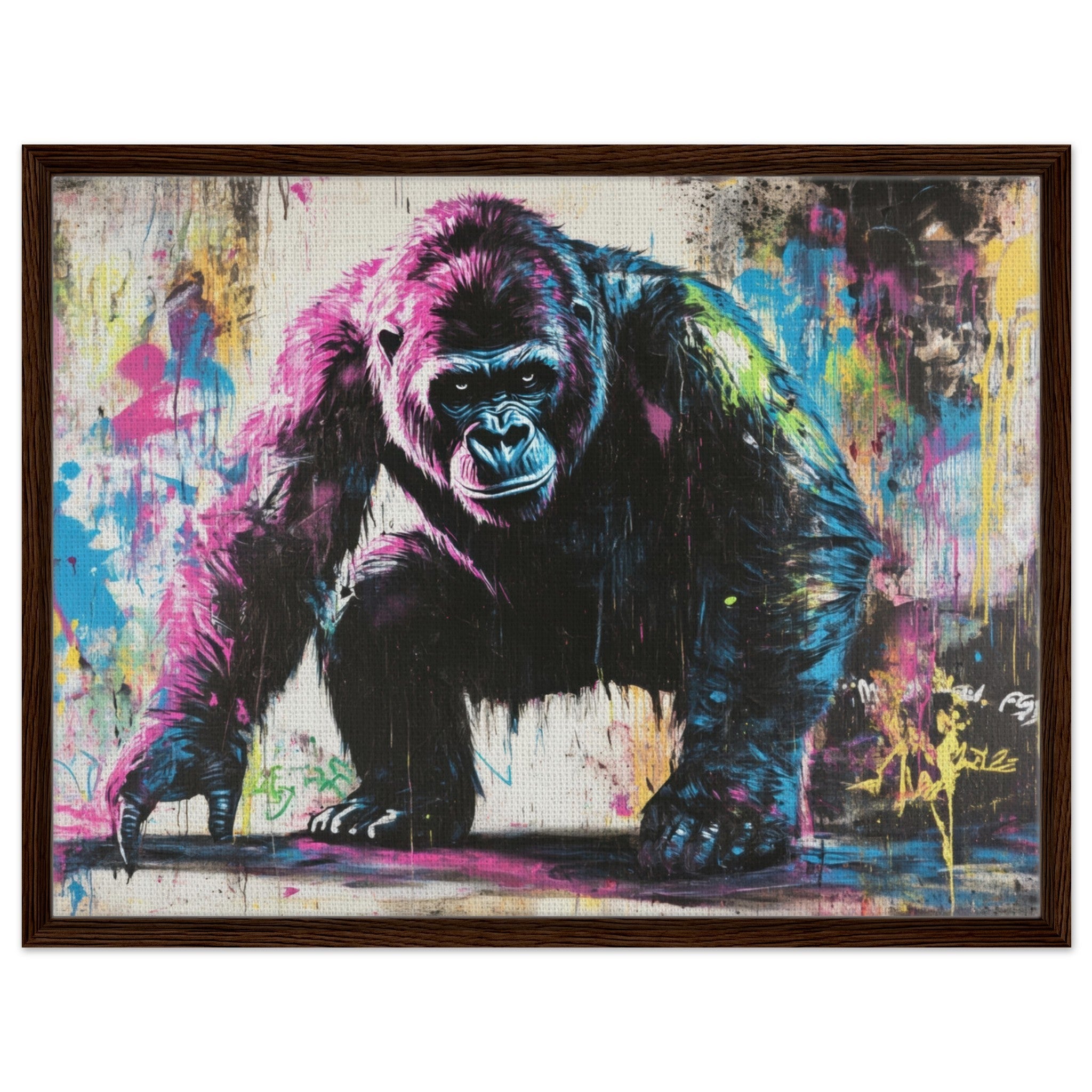 Framed Canvas Landscape - Graffiti - Style Street Art Gorilla A powerful 3 - Shop Ai Art WebShop - Digital Art online Store