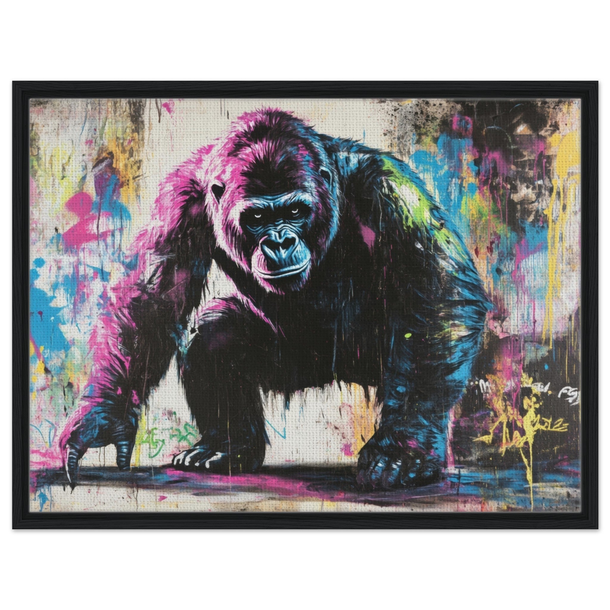 Framed Canvas Landscape - Graffiti - Style Street Art Gorilla A powerful 3 - Shop Ai Art WebShop - Digital Art online Store