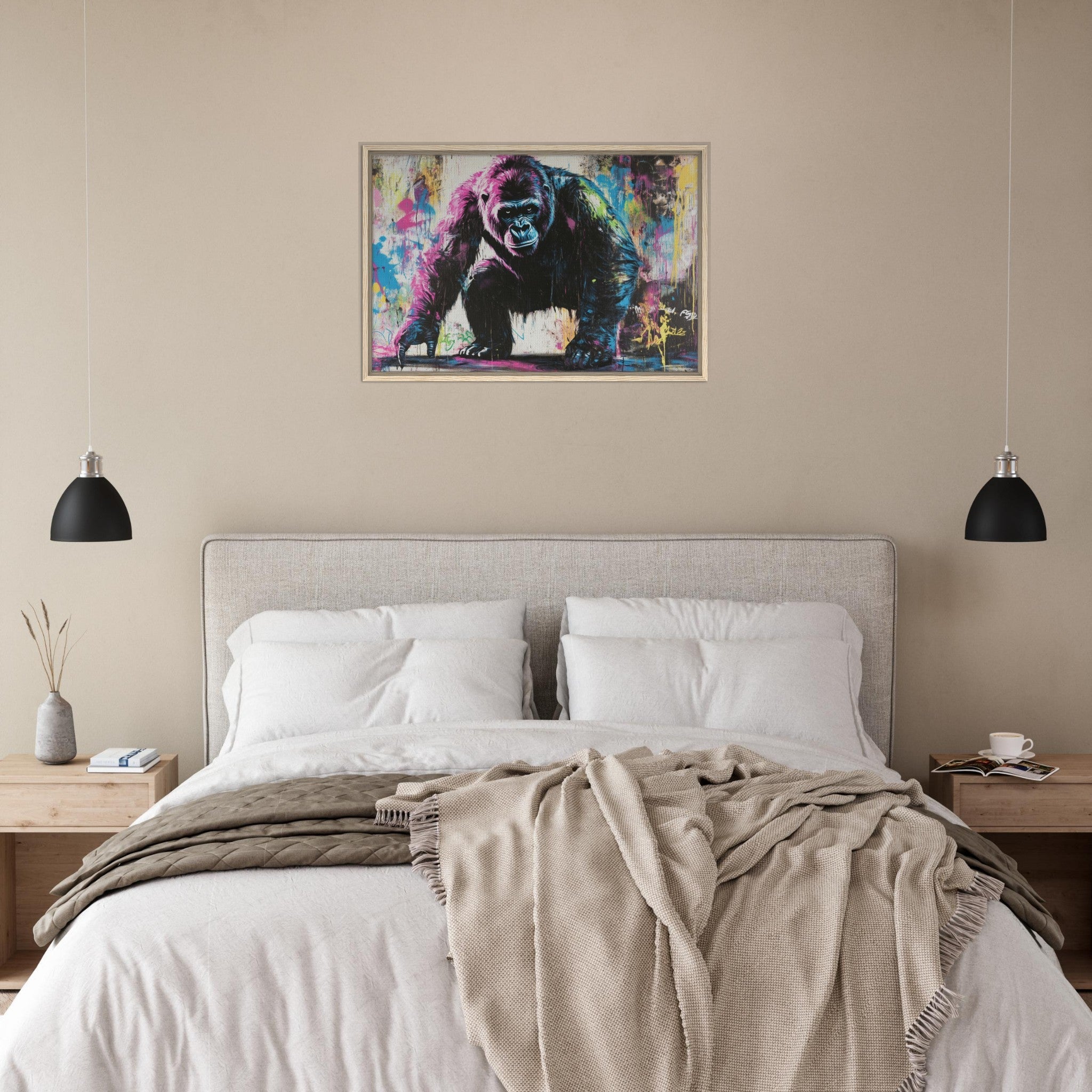 Framed Canvas Landscape - Graffiti - Style Street Art Gorilla A powerful 3 - Shop Ai Art WebShop - Digital Art online Store
