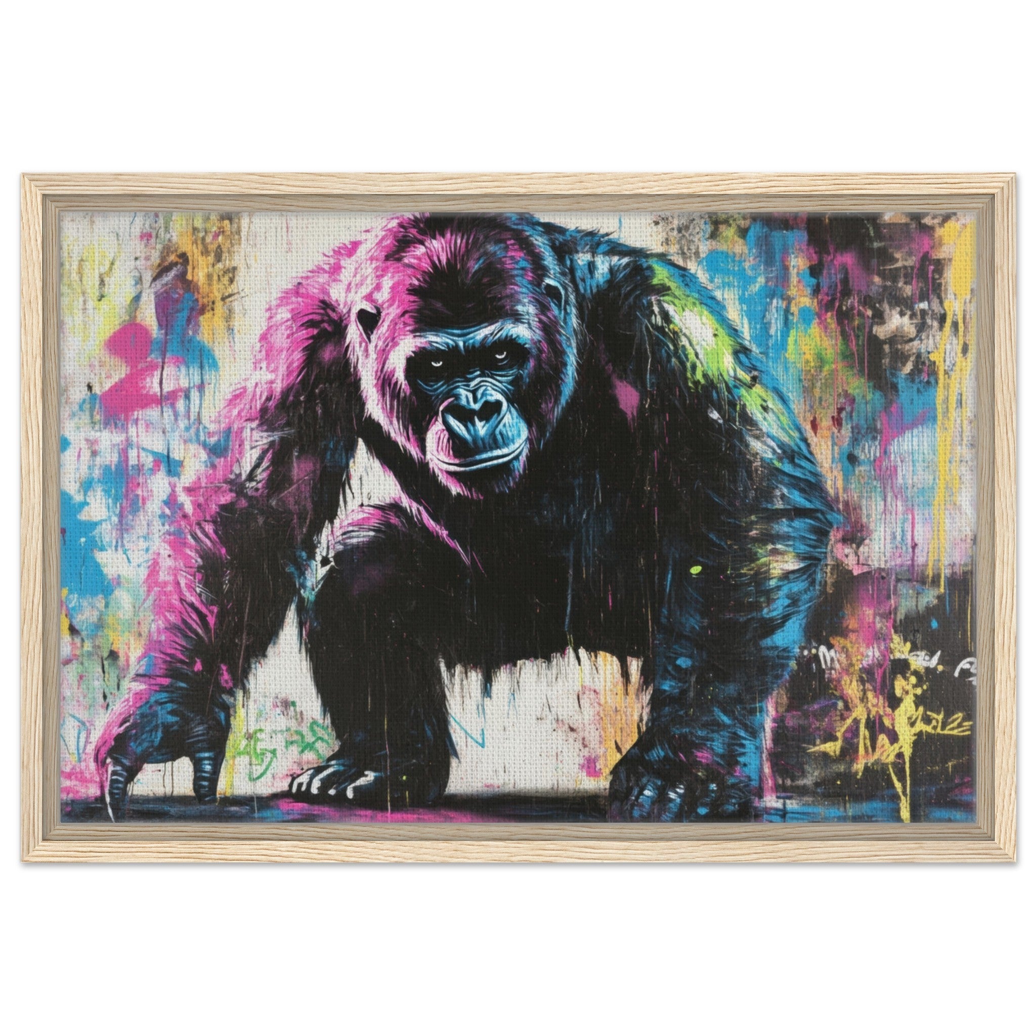 Framed Canvas Landscape - Graffiti - Style Street Art Gorilla A powerful 3 - Shop Ai Art WebShop - Digital Art online Store
