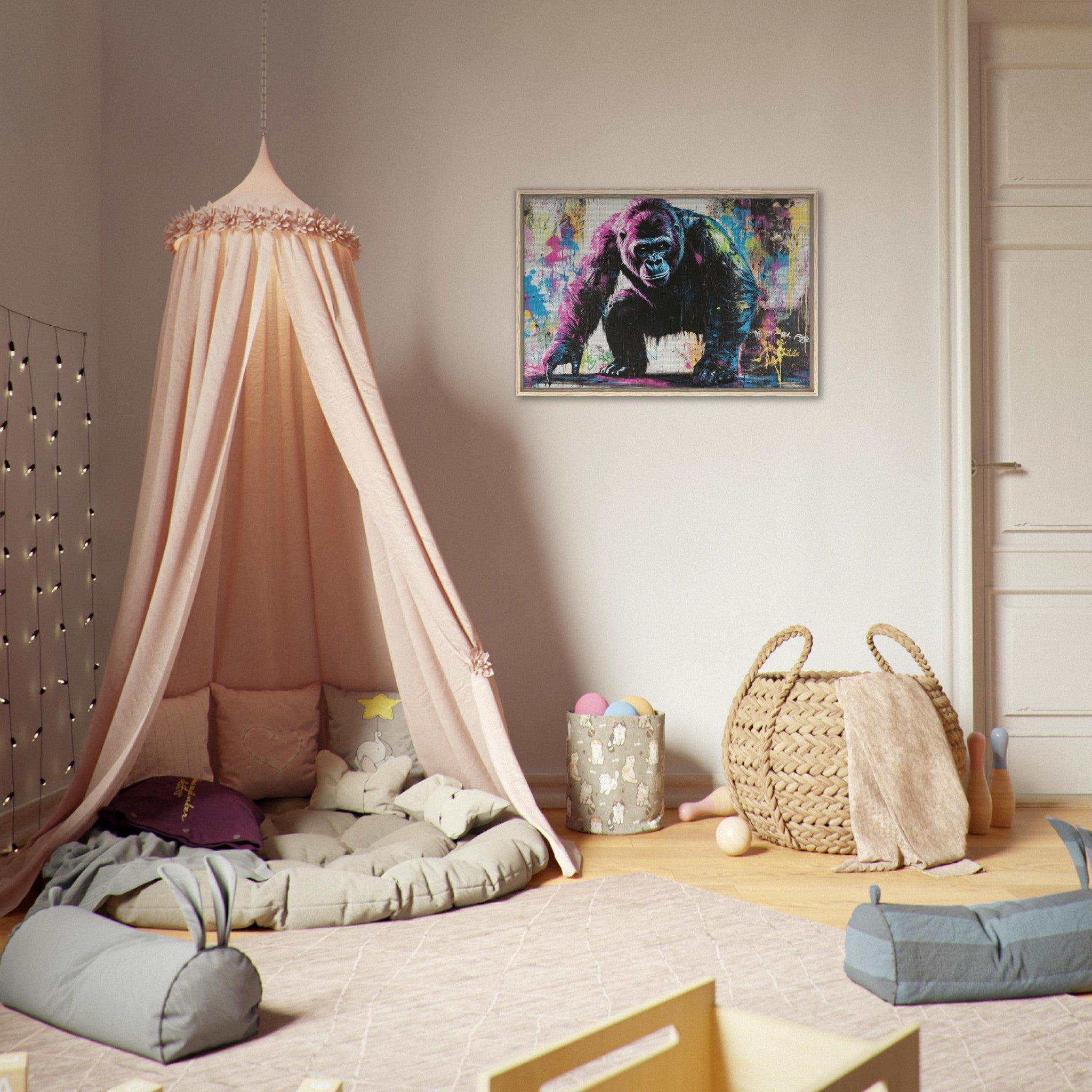Framed Canvas Landscape - Graffiti - Style Street Art Gorilla A powerful 3 - Shop Ai Art WebShop - Digital Art online Store