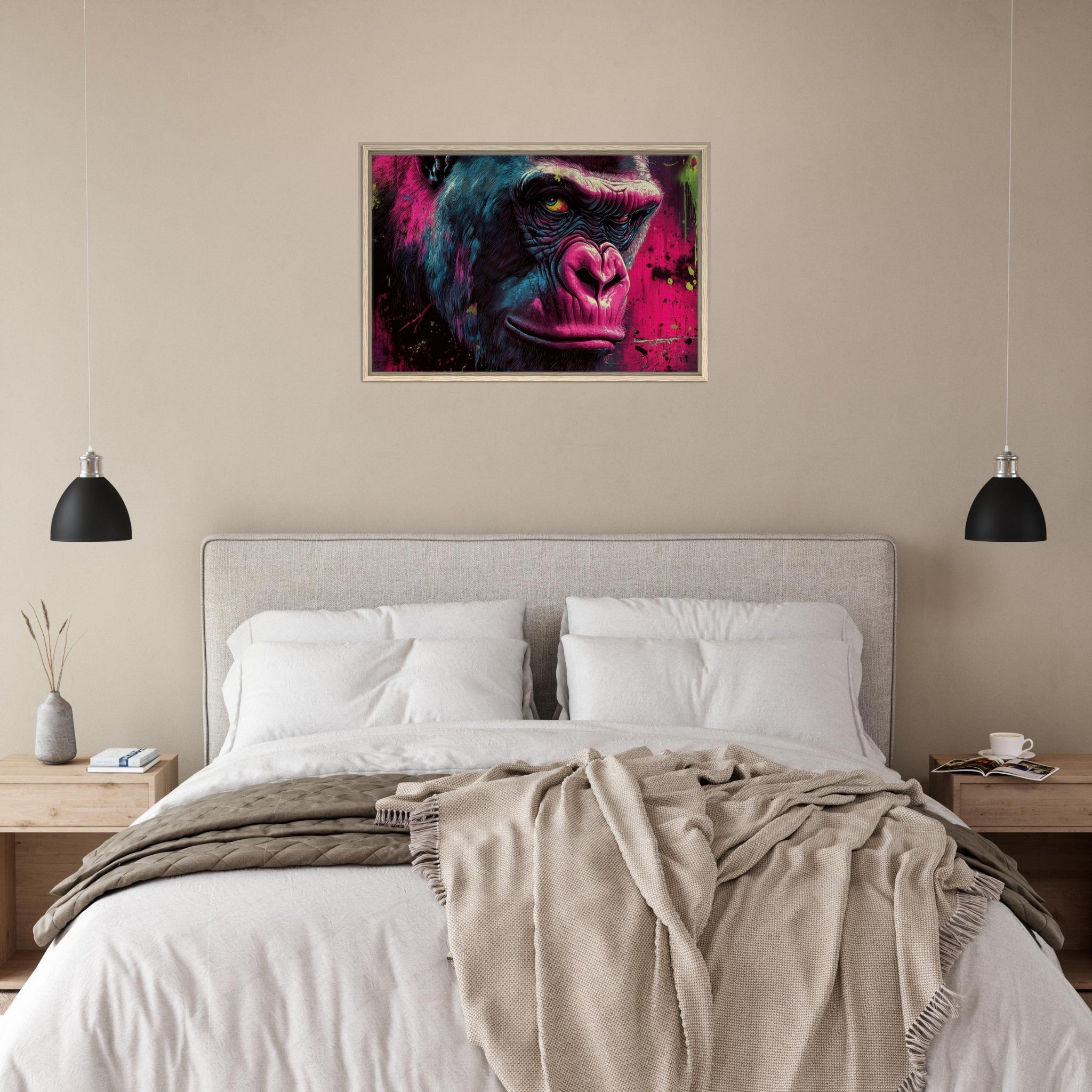 Framed Canvas Landscape - Graffiti - Style Street Art Gorilla A powerful 6 - Shop Ai Art WebShop - Digital Art online Store
