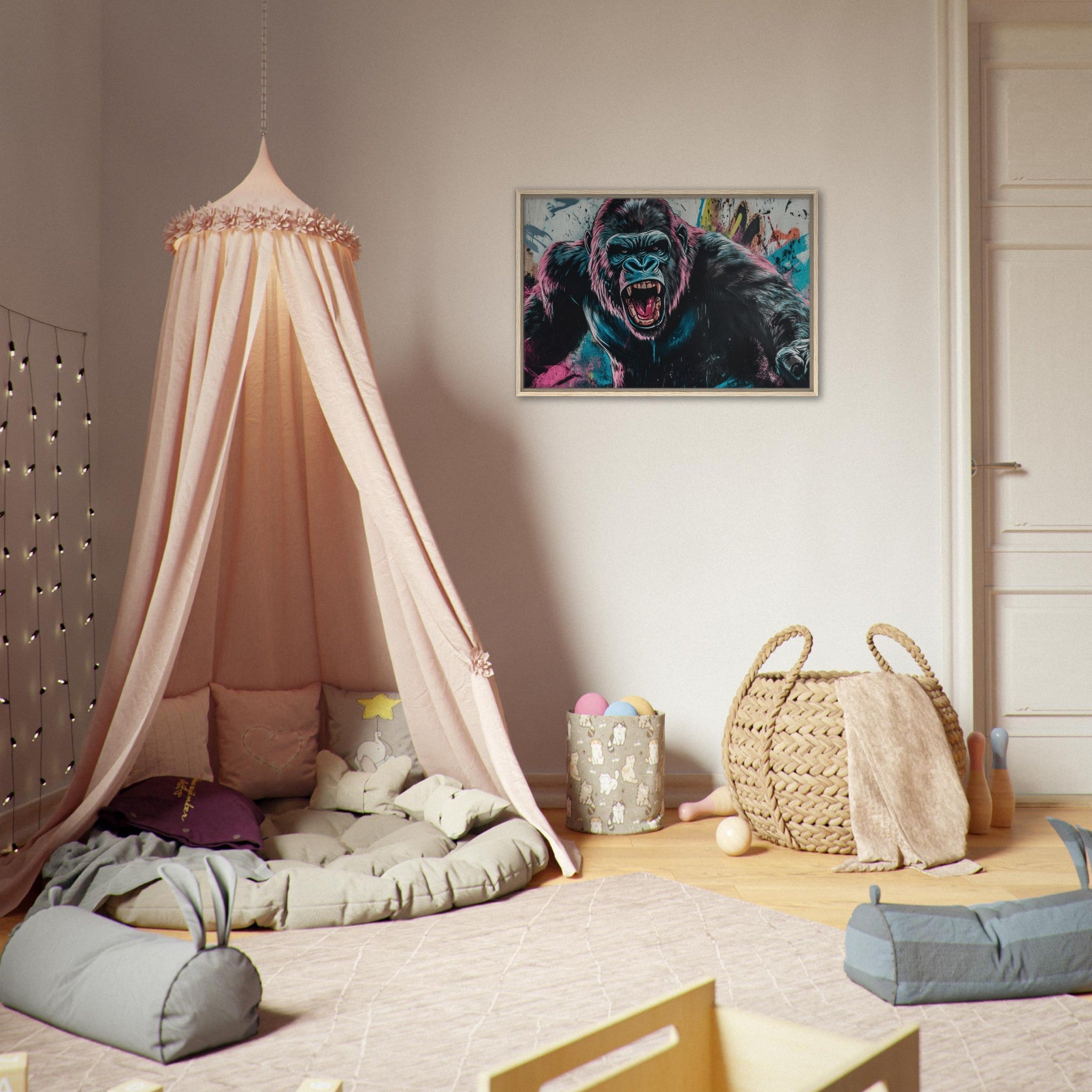 Framed Canvas Landscape - Graffiti - Style Street Art Gorilla A powerful 7 - Shop Ai Art WebShop - Digital Art online Store